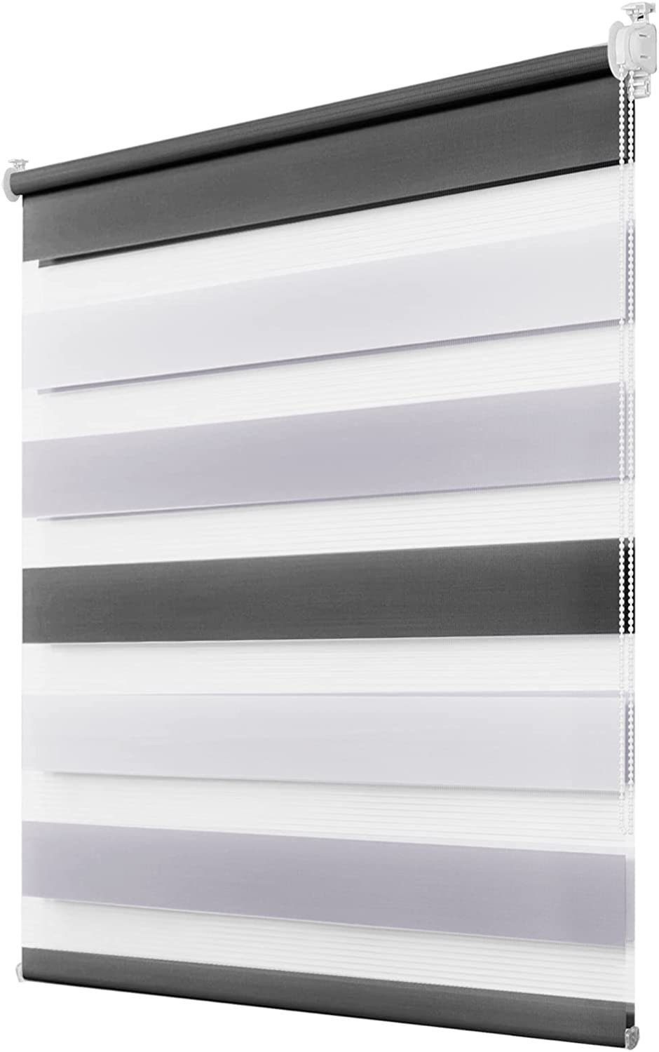 Doppelrollo ohne Bohren, Weiß-Beige-Braun/Weiß-Grau-Anthrazit, OUBO, Lichtdurchlässig Rollo für Fenster & Tür, Klemmfix, Klemmträger, Lichtschutz schnelle und einfache Montage mit beiliegendem