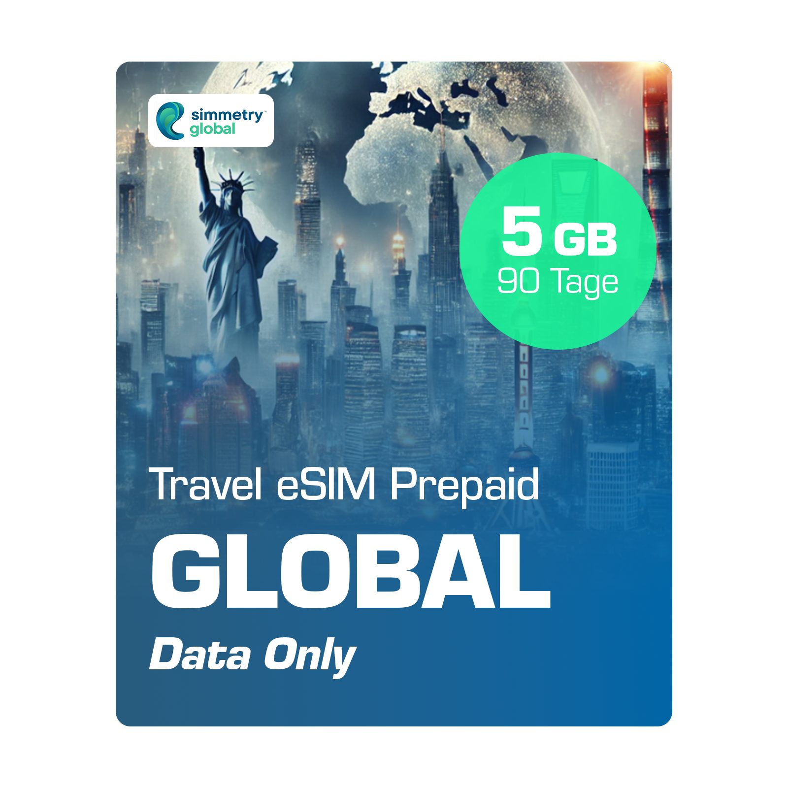 Simmetry Travel eSIM Global Prepaidkarte, (Globale eSIM, keine Roaming-Gebühren)