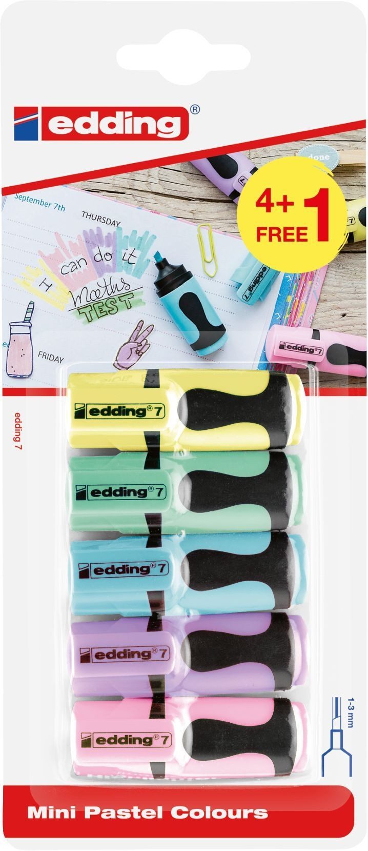 edding Marker Textmarker edding 7 Mini VE=5 Stück Blister Pastellfarben sortiert