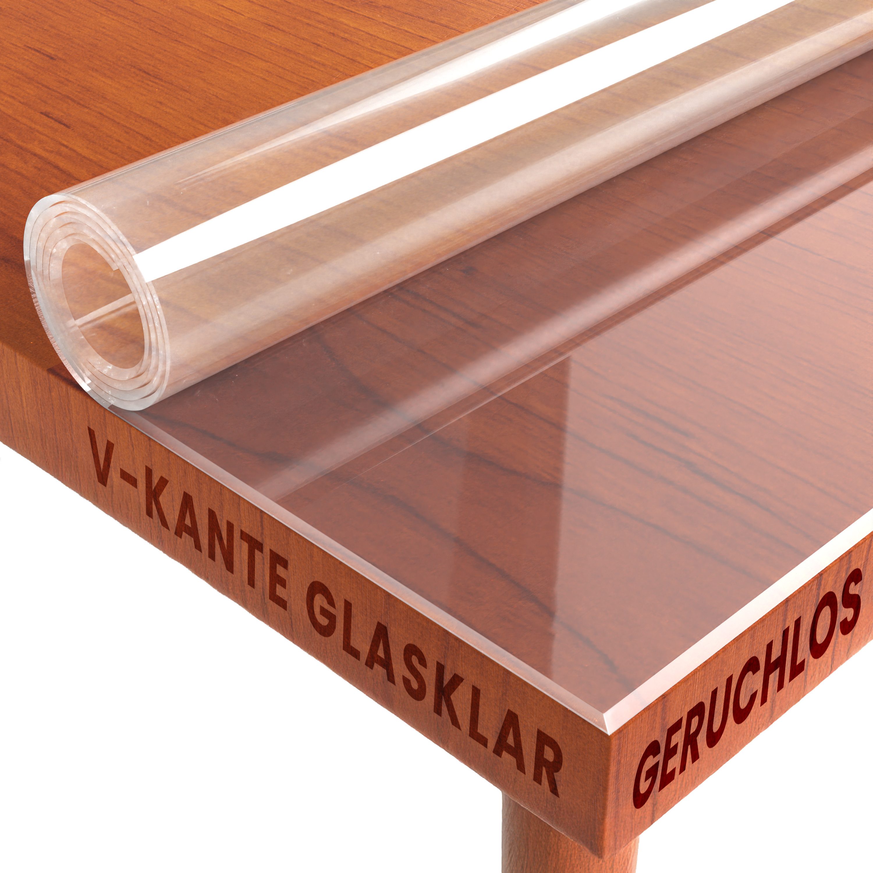 DecoHomeTextil Heimtextilmanufaktur Tischdecke Transparente Folie 2mm abgeschrägte V Kante Schutzfolie, robust, reißfest, schalldämmend
