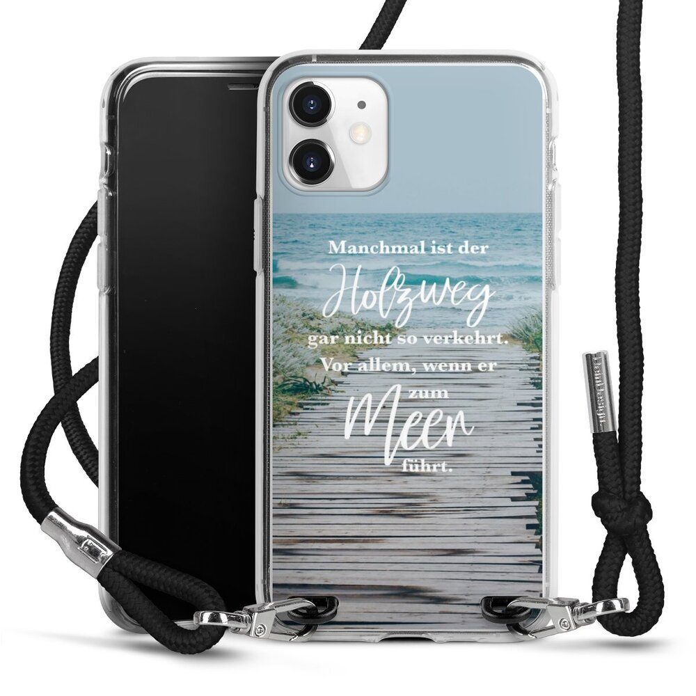 DeinDesign Handyhülle Strand Motivation Spruch Holzweg, Apple iPhone 11