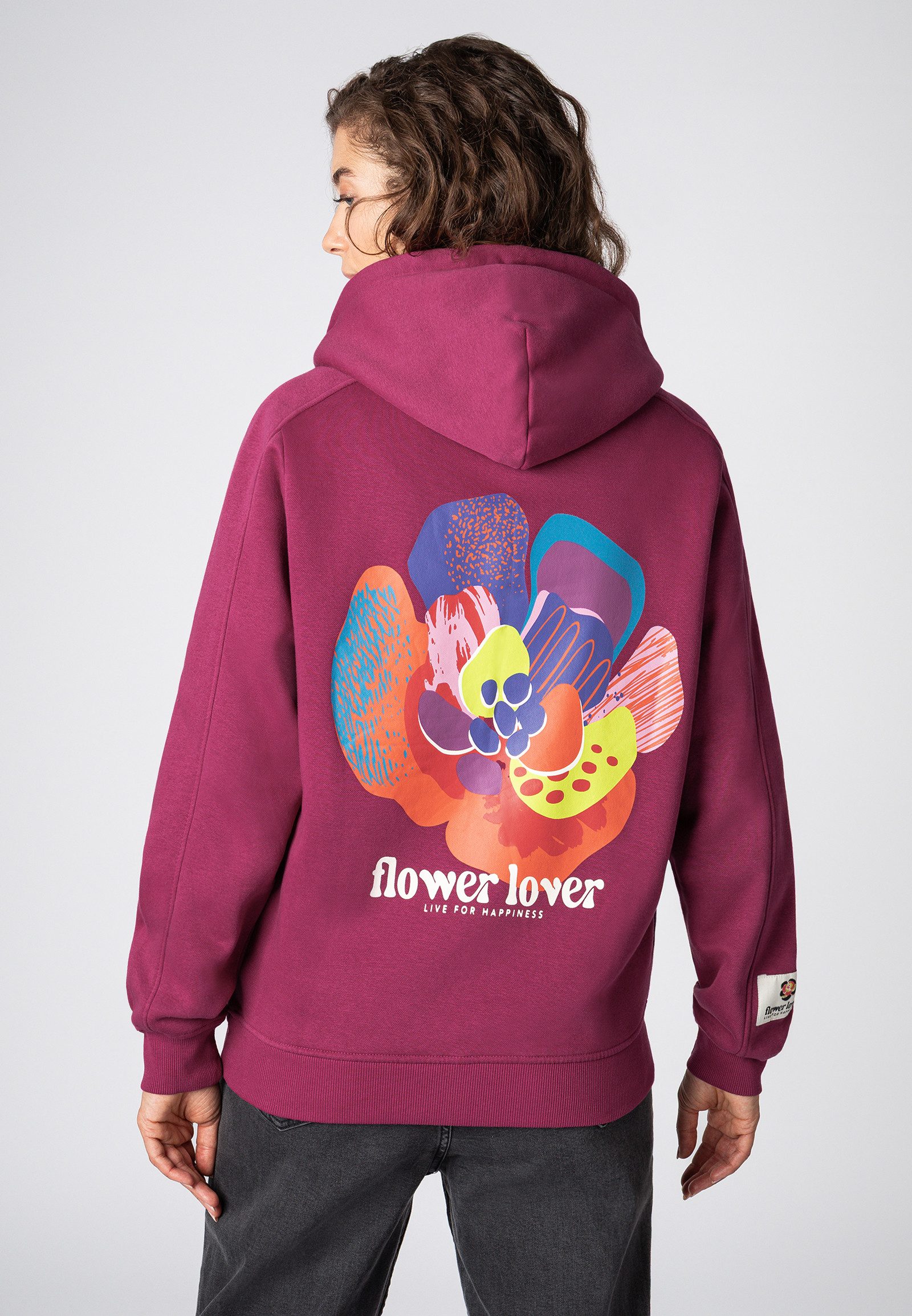 SUBLEVEL Kapuzenpullover Damen Hoodie mit Flowerprints Sweater, Kapuzensweatshirt mit seitl. Eingrifftaschen