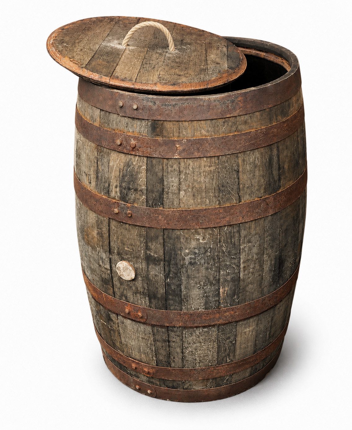 Temesso Regentonne 190L Whiskyfass, Eichenfass geöffnet als Regentonne, 190 l