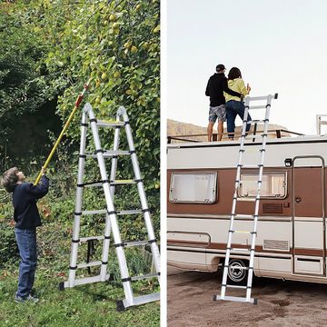 Randaco Teleskopleiter Teleskopleiter Alu 3.2m Ausziehleiter Silber Anlegeleiter