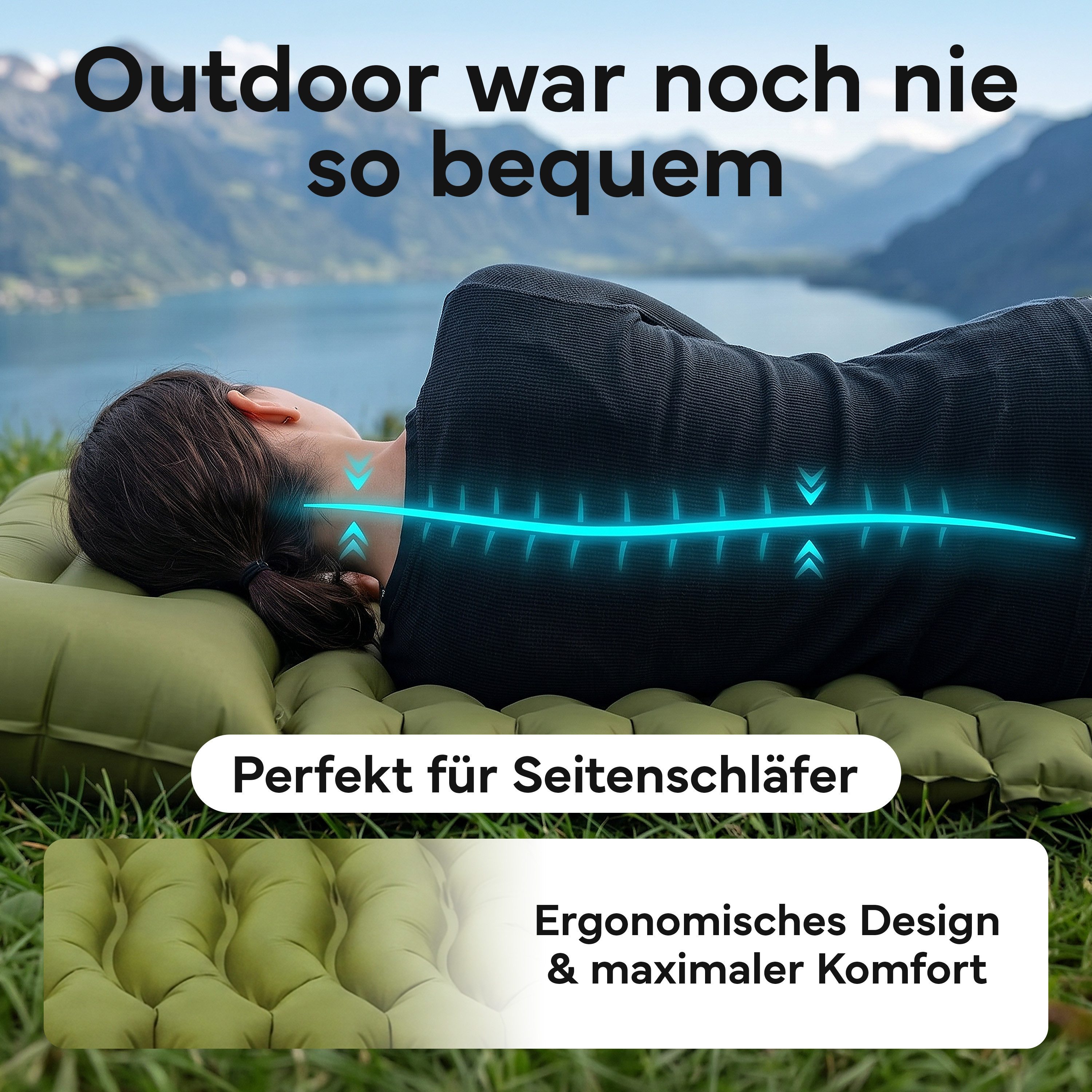 NEOLYMP Isomatte Camping Isomatte TrekMat 10 mit Fußpumpe 200x70 cm ultraleicht 0,9kg, Ultraleicht und Wasserfest mit schneller Aufblasbarkeit