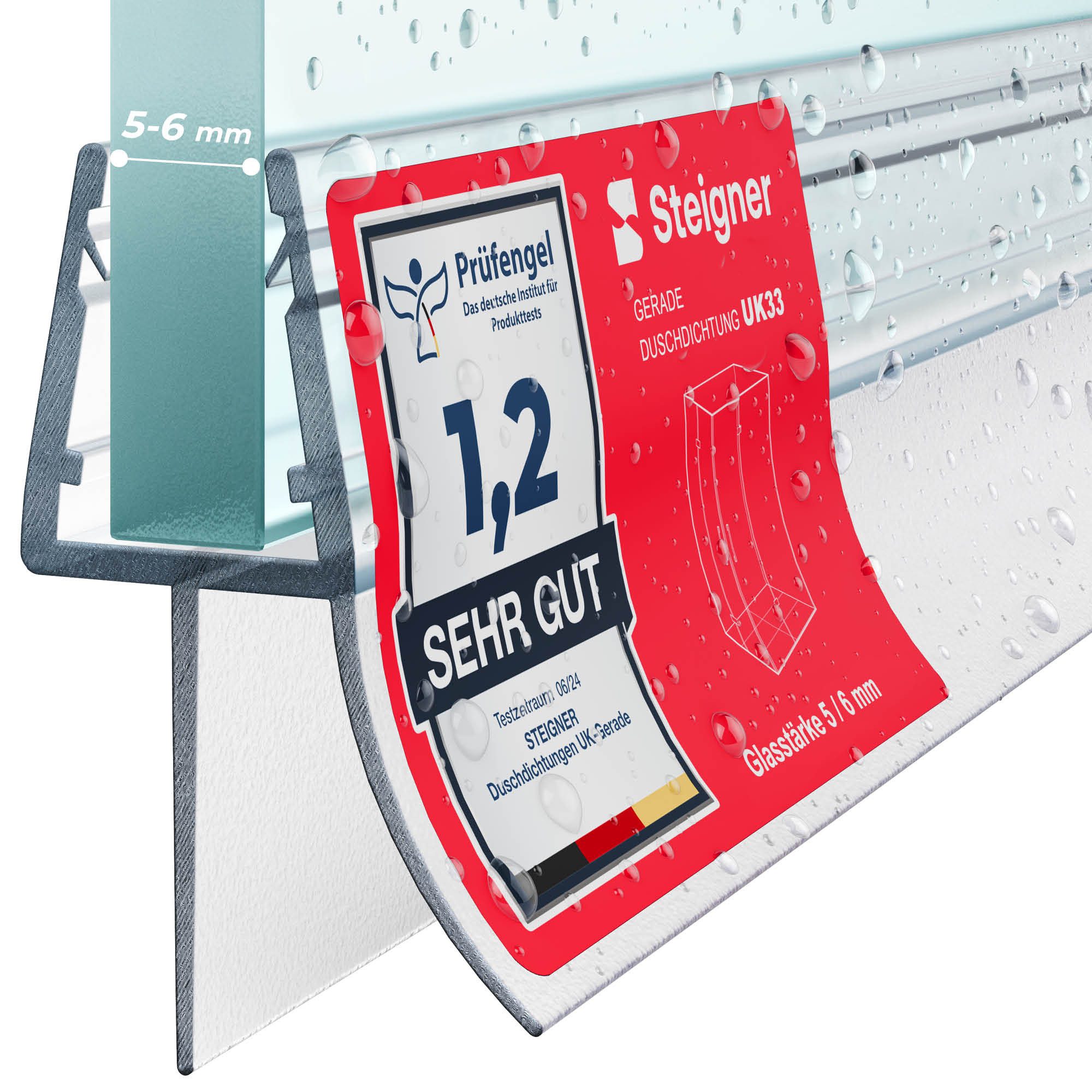 STEIGNER Duschdichtung Duschdichtung Gerade UK33-06 30 cm (1 Stk) Transparent 5-6 mm, L: 30 cm, (1 Stück Packung, Einzeldichtung), Dichtung für Eckeinstieg Dusche oder Fünfeckdusche mit Duschtür