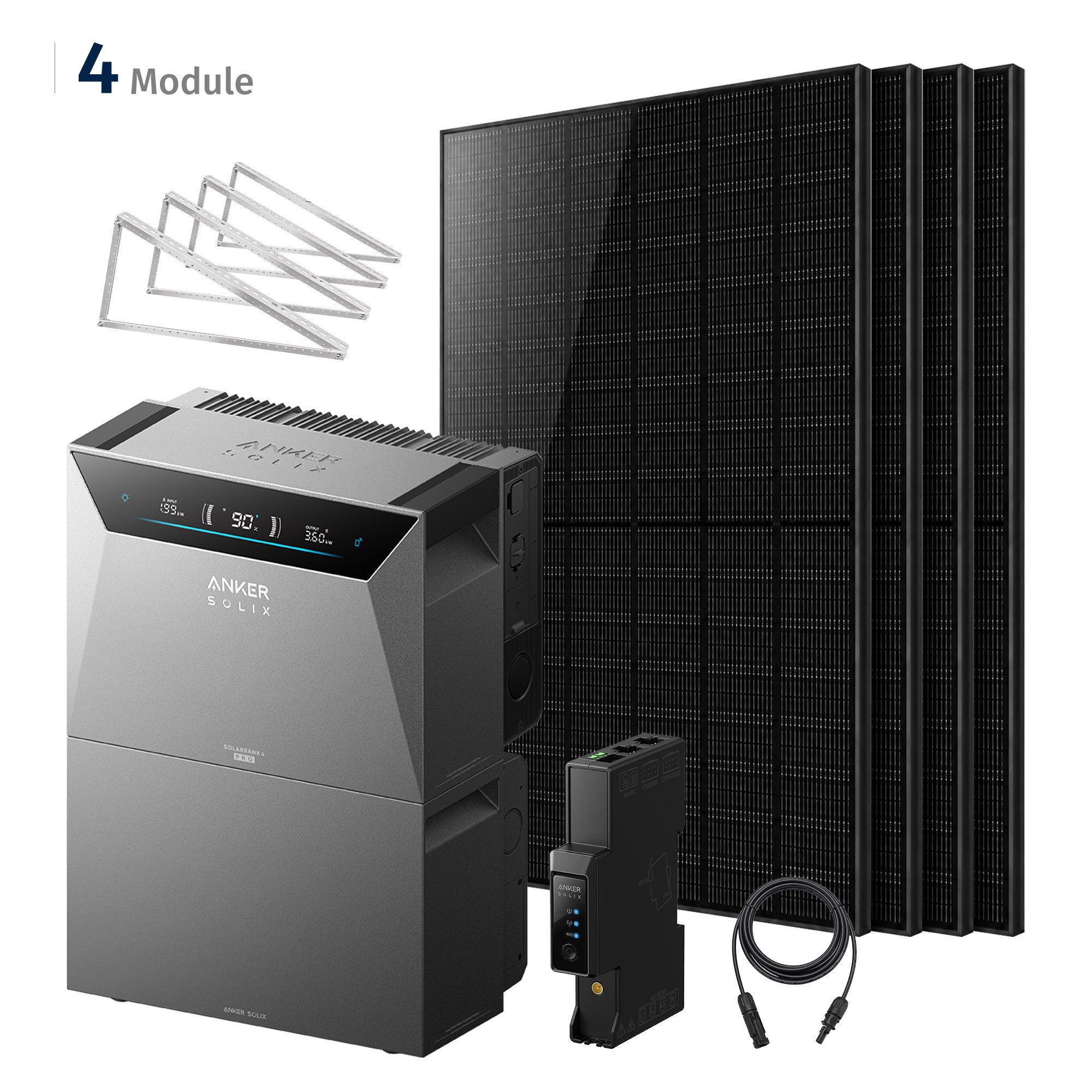 SolarMars Balkonkraftwerk mit Speicher Anker Solix Solarbank 4 E5000 Pro, 2000Wp komplett Set, (mit 1 x Smart Meter Gen 2, 4 Paar 4mm²-5M DC Kabel), optional Anker SOLIX BP2700 & BP5000 Erweiterungsakkus