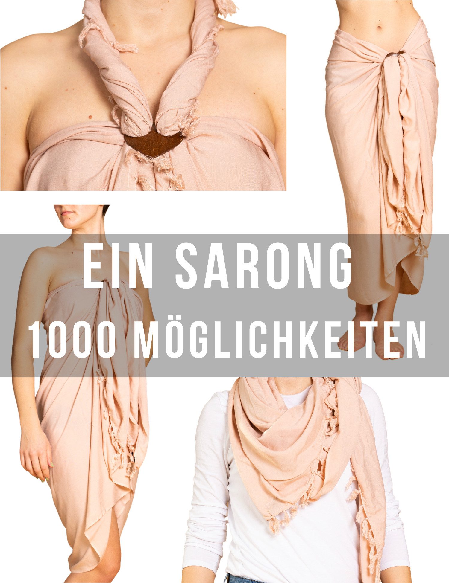 PANASIAM Sarong Pareo einfarbig in 2 Größen als Strandtuch Strandkleid Strandrock, Viskose, oder Bikini Cover-up Tuch für den Strand Schultertuch Schal Halstuch – Bild 2 von 5