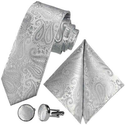 GASSANI Krawatte Hochzeitskrawatte Paisley Festlich, Herren-Krawatte Hochzeit Schlips (Set, 3-St., Краваткиset, Einstecktuch, Manschettenknöpfe) Dünn, Schmal, Slim Tie, Satin Jacquard Floral Gemustert, Seide-Touch