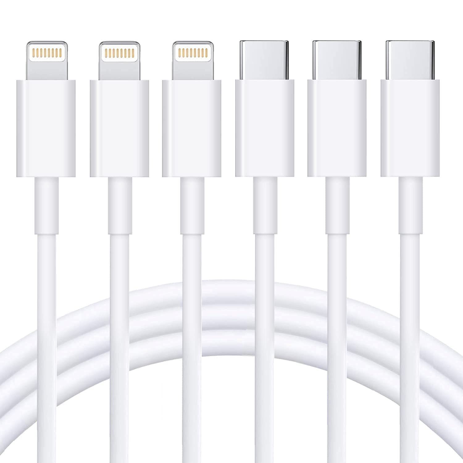 Futurea 3x Lightning Aufladekabel USB-C Ladekabel iPhone Ladekabel 1m Lightningkabel, Lightning, für Apple iPhone 8 9 10 X XR XS 11 12 13 14 Pro Max mini iPad Air