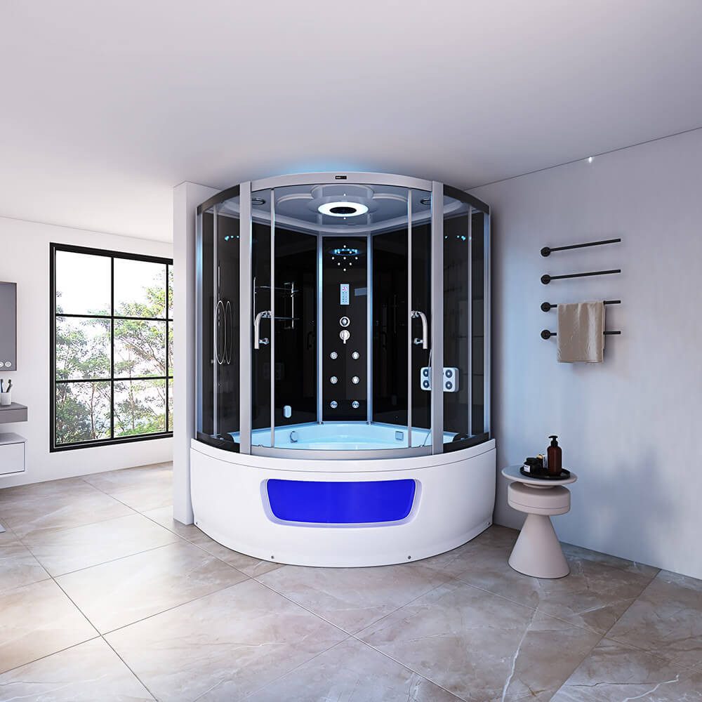 HOME DELUXE Dampfdusche EXCLUSIO - Schwarz, BxT: 135x135 cm, Badewanne, Dusche, Whirlpool, Dampfsauna in einem System