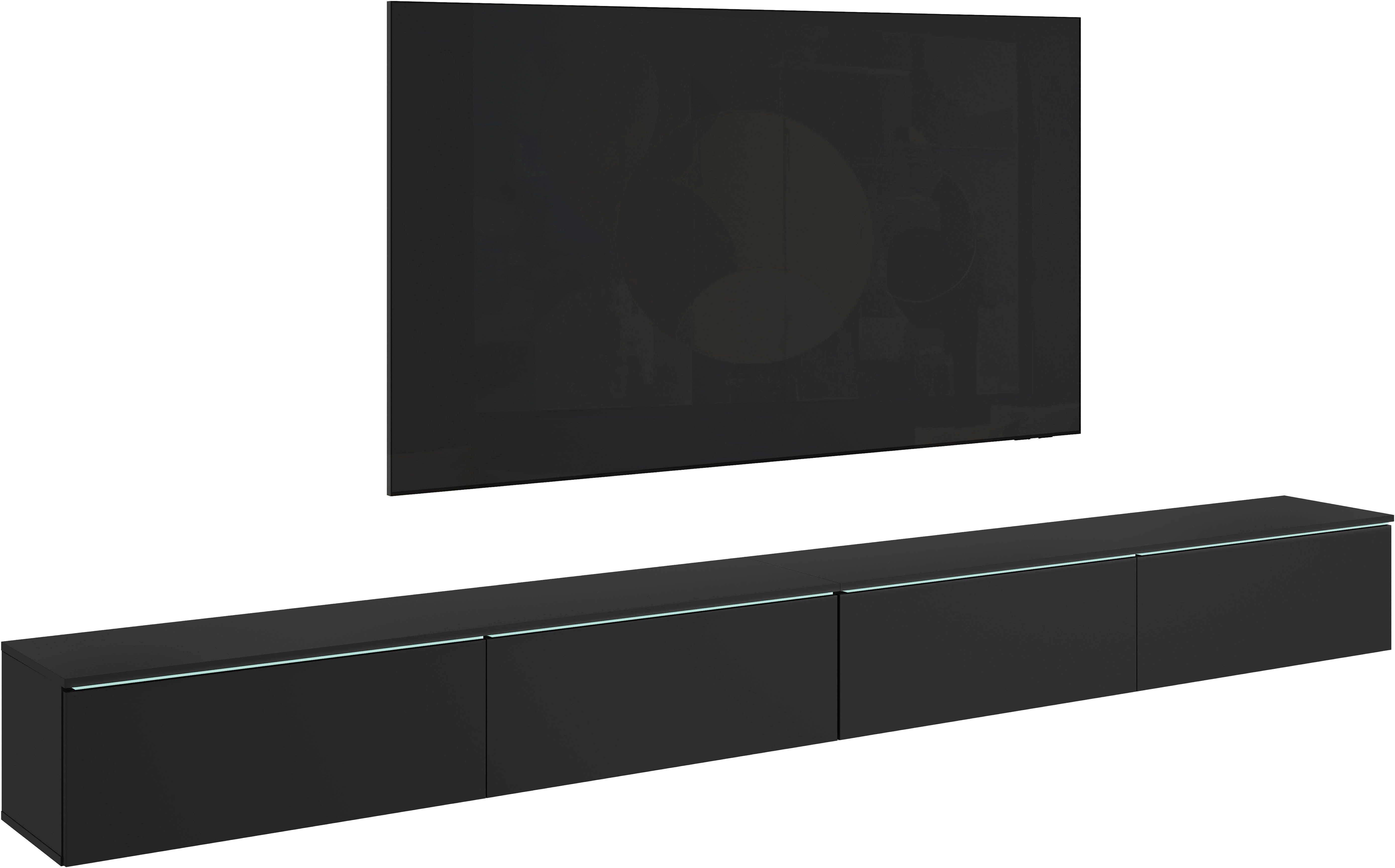 Home affaire Lowboard Vera, TV-Schrank, Breite 300 cm, verschiedene Farbausführungen (1 St), Mit LED, 4 Klappen, grifflose Fronten, hängend oder stehend