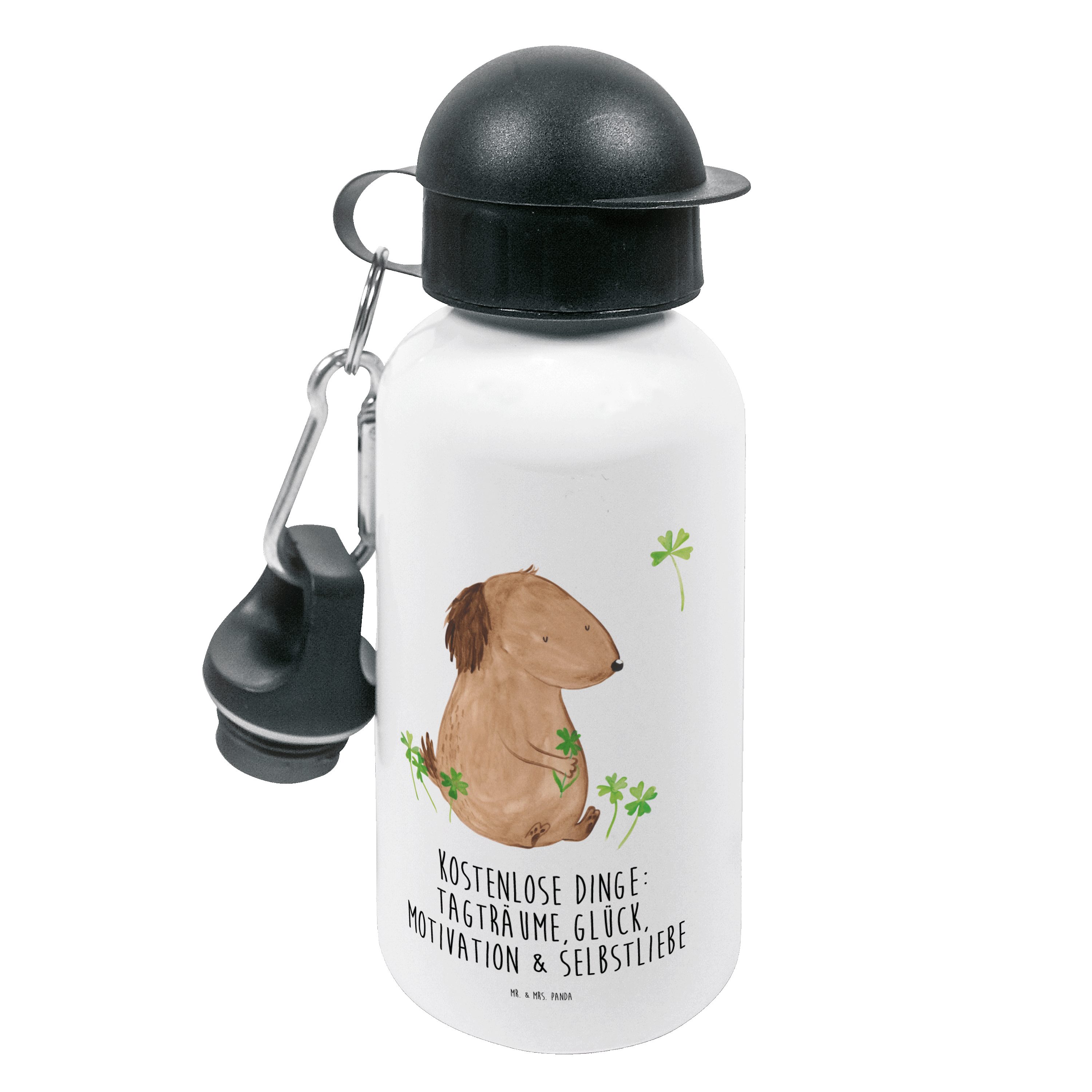 Mr. & Mrs. Panda Trinkflasche Hund Kleeblatt - Weiß - Geschenk, Hundeliebe, Flasche, entspannt, Hau