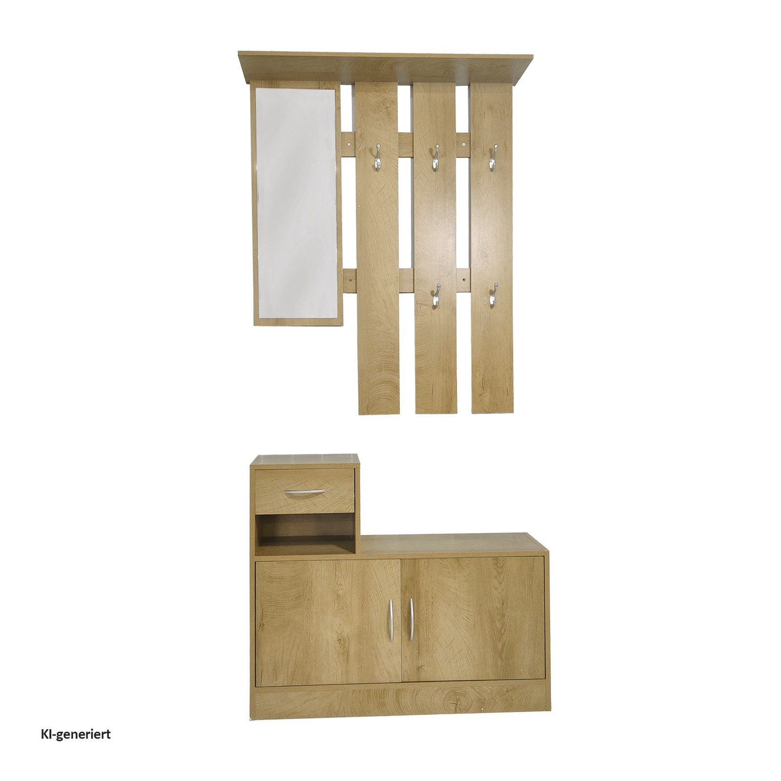 HTI-Line Garderoben-Set Garderobe Thekla, (Set, 1x Garderobenpaneel und 1x Schuhschrank, ohne Dekoration), Garderobenpaneel mit Spiegel, Hutablage und 5 Haken