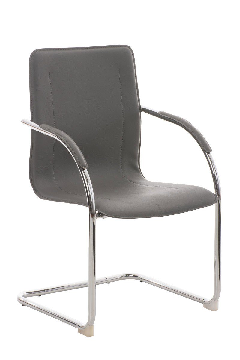 TPFLiving Besucherstuhl Meli mit hochwertig gepolsterter Sitzfläche - Konferenzstuhl (Küchenstuhl - Esszimmerstuhl - Wohnzimmerstuhl), Gestell: Metall chrom - Sitzfläche: Kunstleder grau