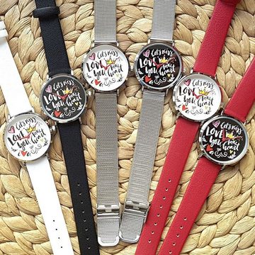 Regent Quarzuhr Regent Damen Uhr Scribble Look BA-516, Damen Armbanduhr rund, mittel (ca. 35mm), Metallarmband
