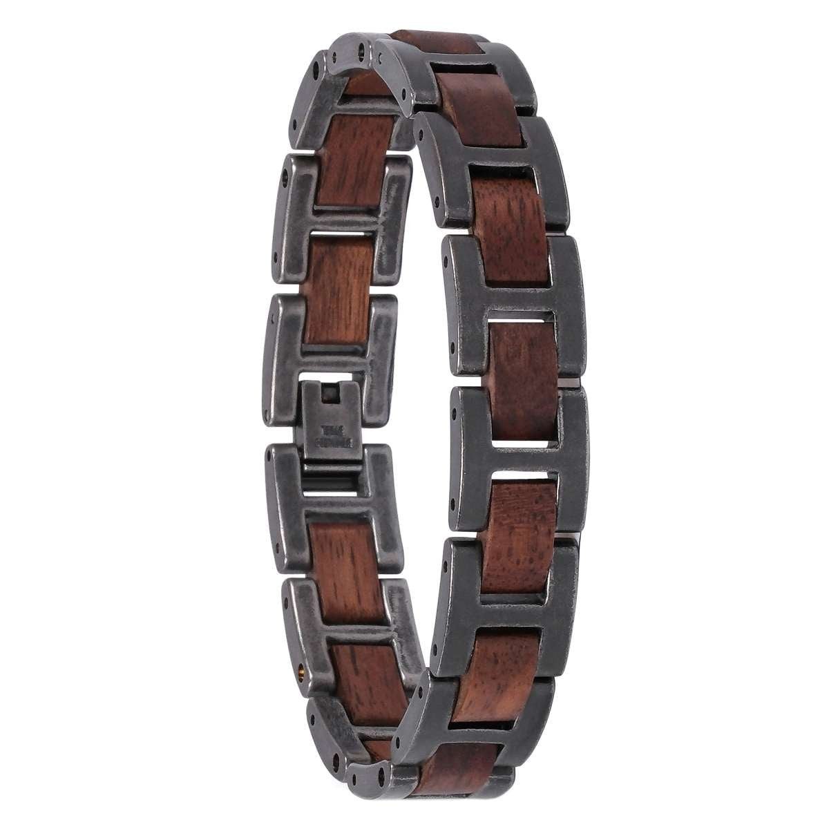 Holzkern Edelstahlarmband 9120078334201, für Herren Edelstahl mit Holz Acoustic Walnuss/Antik-Silberfarben