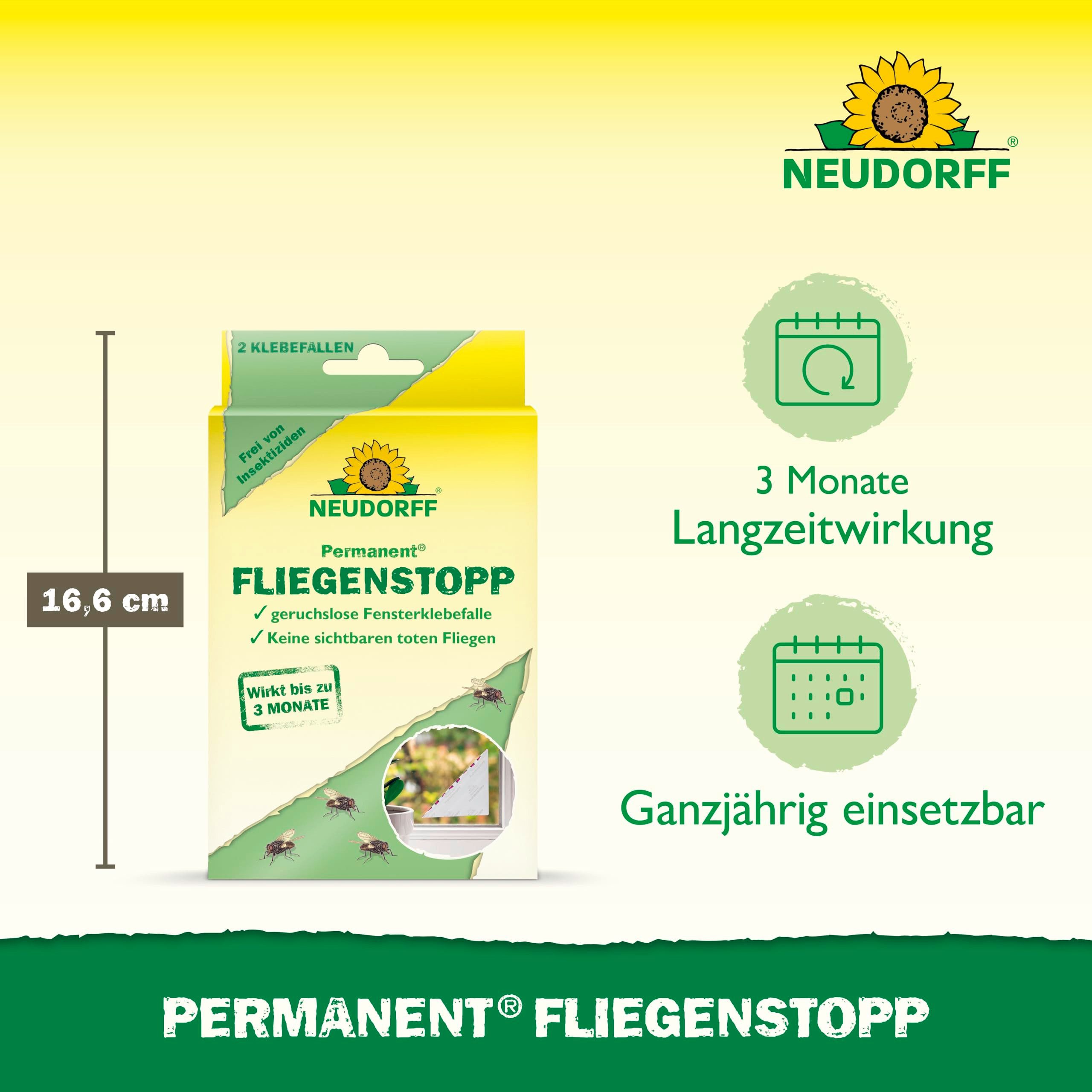 Neudorff Klebefalle Permanent FliegenStopp 2 St., Dreieckige Fenster-Klebefalle für unauffälligen Fliegenfang