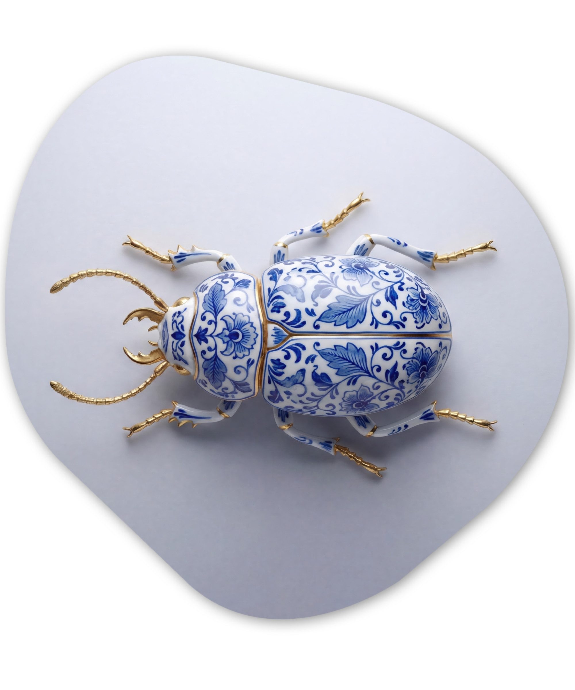MuchoWow Gemälde Käfer - Delfts - Blau - Gold, Fotodruck (1 St), Wandbild Abstrakt, Wohnzimmer Schlafzimmer Wanddekoration, 40x40 cm