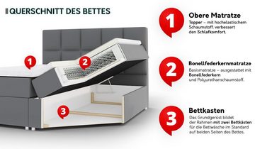 MIRJAN24 Boxspringbett Fava (Matratze + Topper), mit 2 Bettkästen, Metallfüße