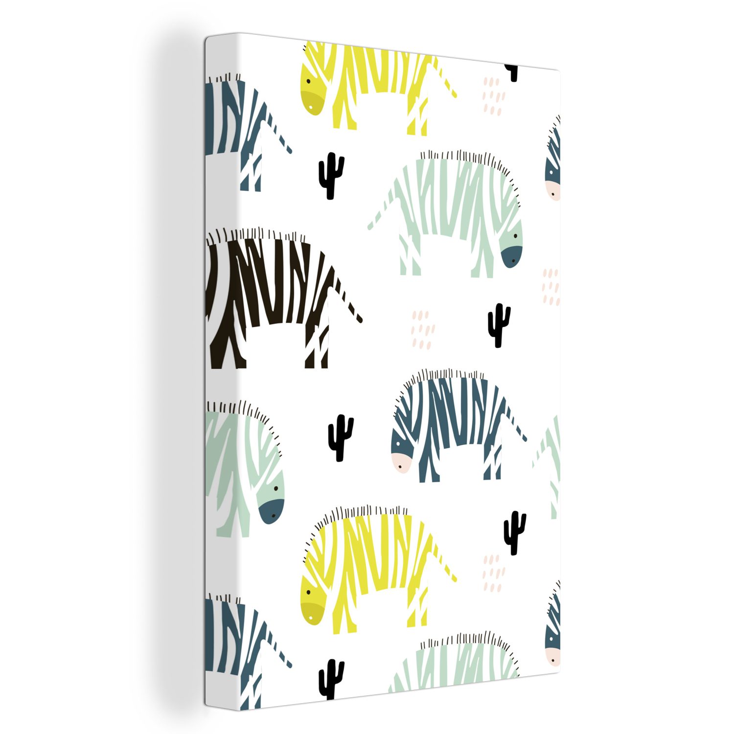 OneMillionCanvasses® Leinwandbild Zebra - Kaktus - Weiß, (1 St), Leinwandbild fertig bespannt inkl. Zackenaufhänger, Gemälde, 20x30 cm