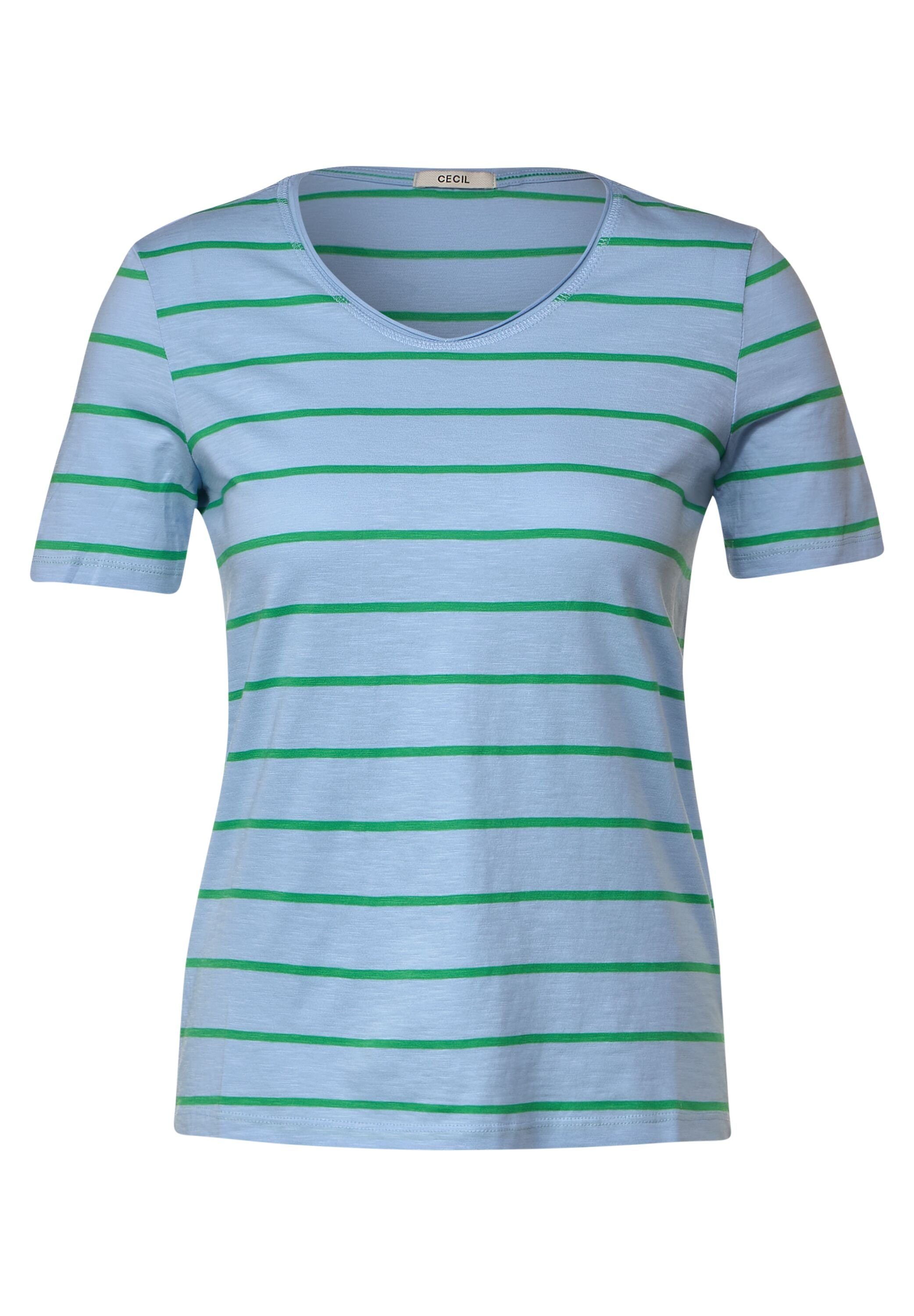 mit Cecil T-Shirt fresh abgerundetem blue tranquil und green V-Ausschnitt