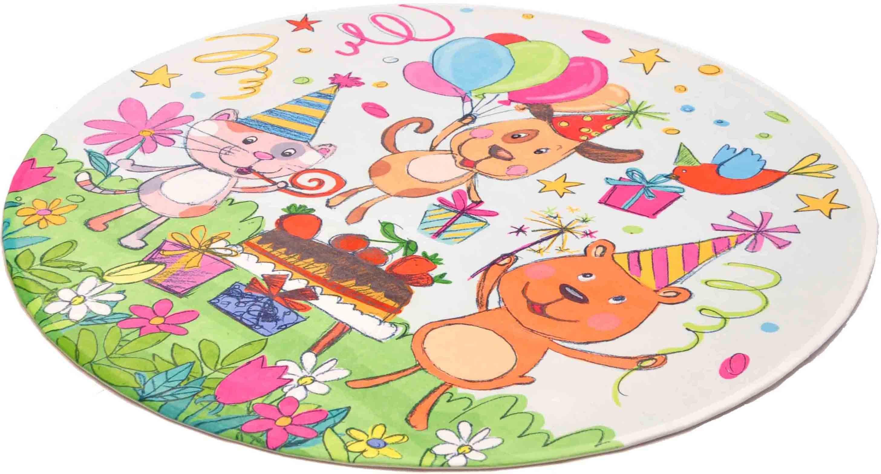 Kinderteppich Lovely Kids 418, Böing Carpet, rund, Höhe: 6 mm, Motiv  Geburtstagsparty, Kinderzimmer | Kurzflor-Teppiche