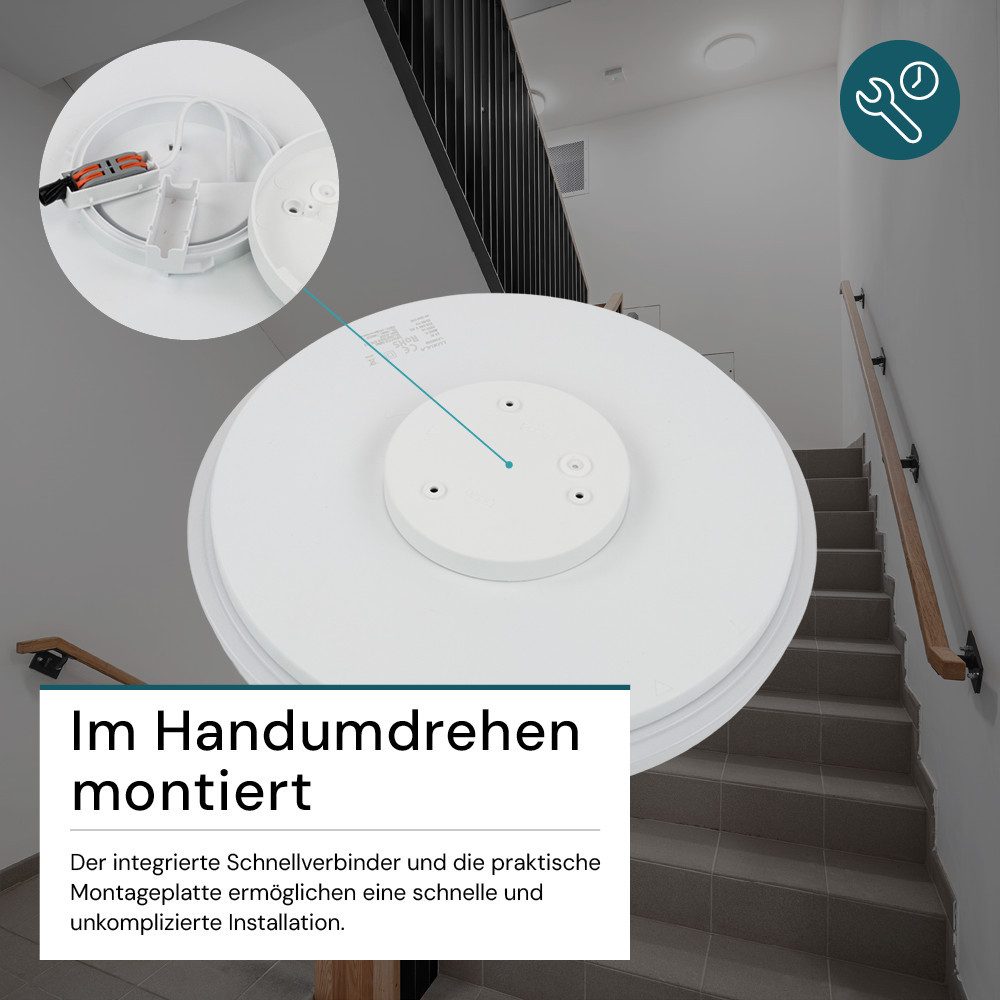 LUXULA Aufbauleuchte LUXULA LED Deckenleuchte 12 W 3000 K Warmweiß Weiß, LED fest integriert, Warmweiß – Bild 4 von 5