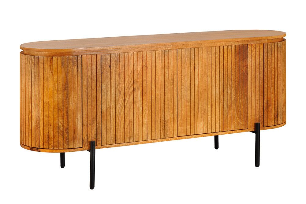 riess-ambiente Sideboard GATSBY 160cm braun/schwarz - Massivholz, Lamellenfront, Stauraum (Einzelartikel, 1 St), mit organischer Form und 8 Fächern – ideal für Wohnzimmer & Esszimmer