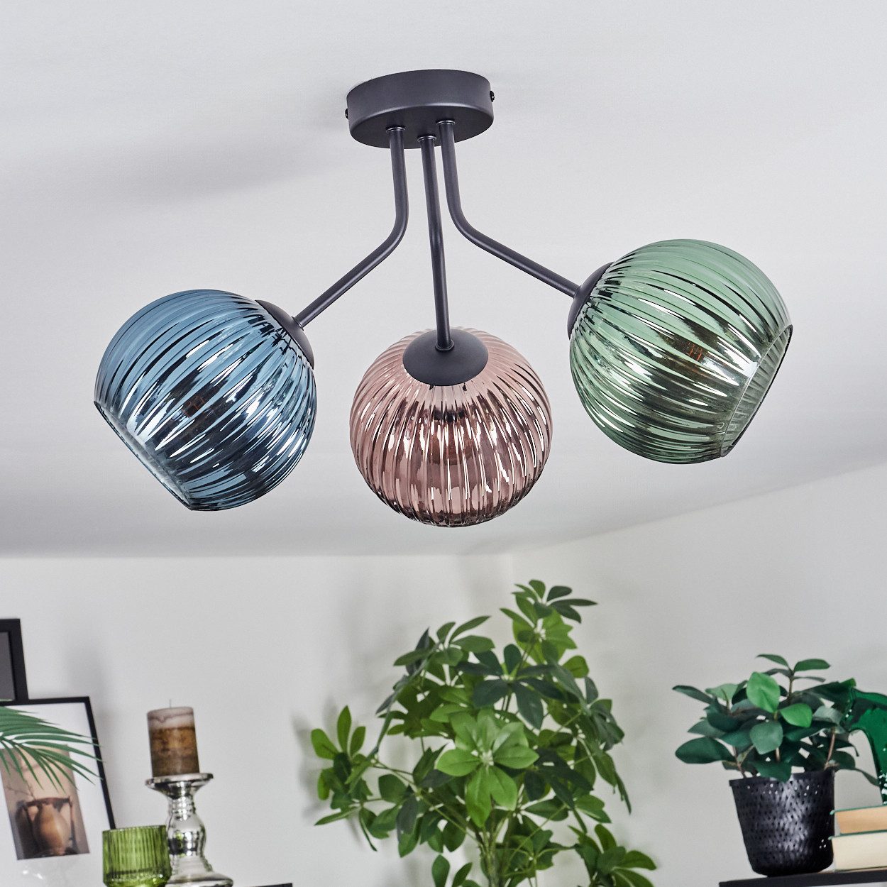 hofstein Deckenleuchte Deckenlampe aus Metall/Riffelglas in günstig online kaufen