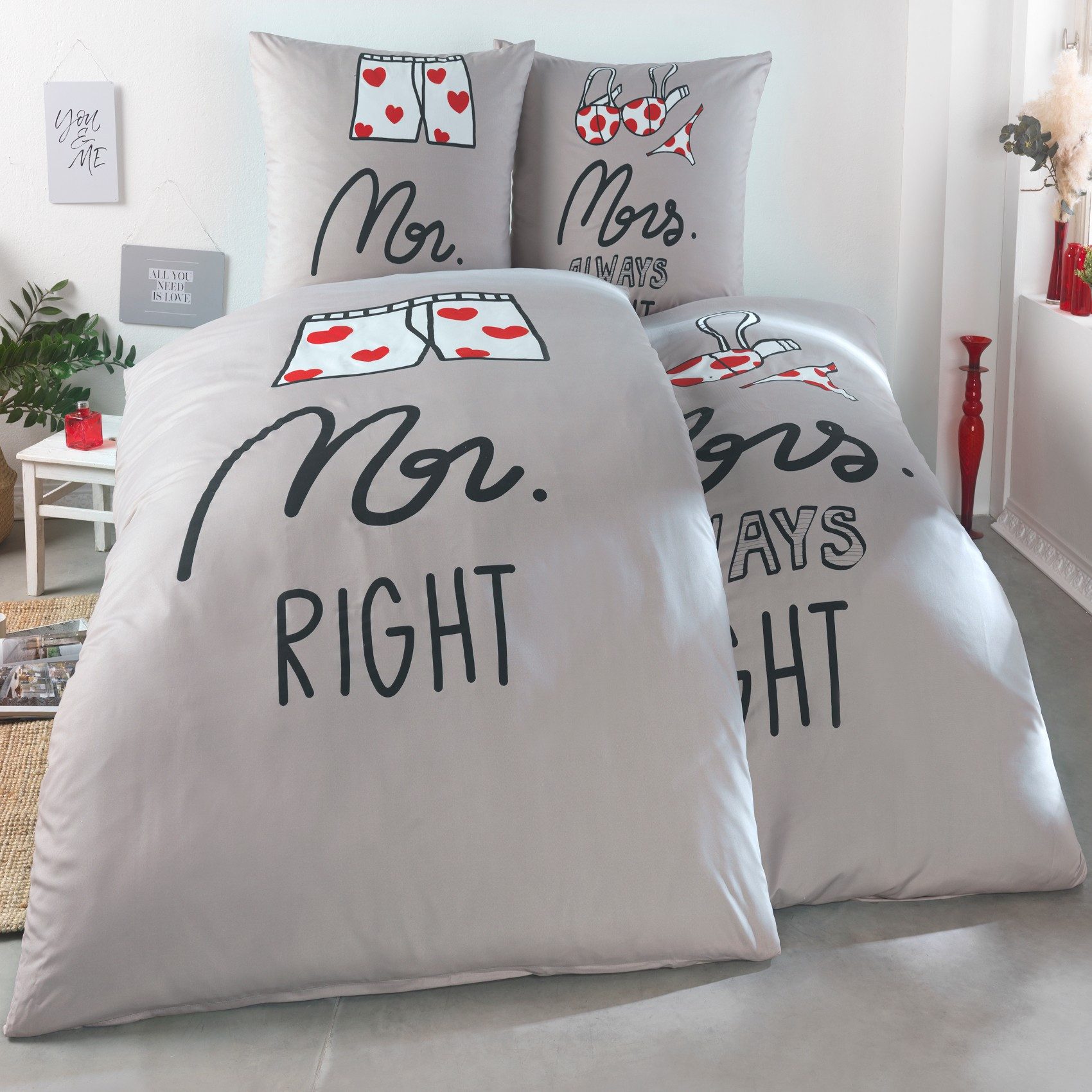 Kuscheli Partnerbettwäsche 2x 135x200 + 2x 80x80 cm atmungsaktiver Bettbezu günstig online kaufen