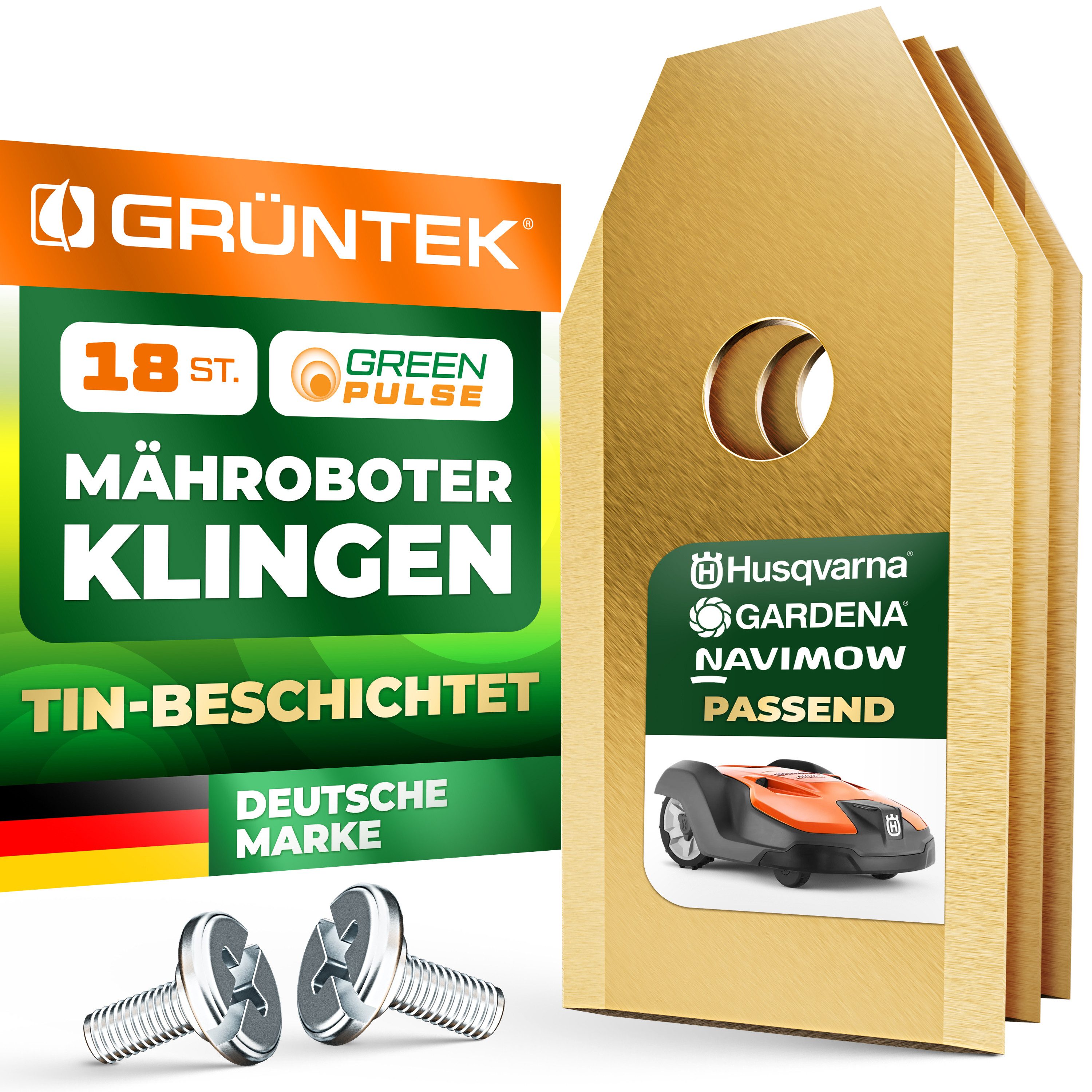 GRÜNTEK Лезвие газонокосилки GRÜNTEK Mähroboter Ersatz-Klingen Set 18-tlg (18-St), kompatibel mit Husqvarna/Gardena/Navimow