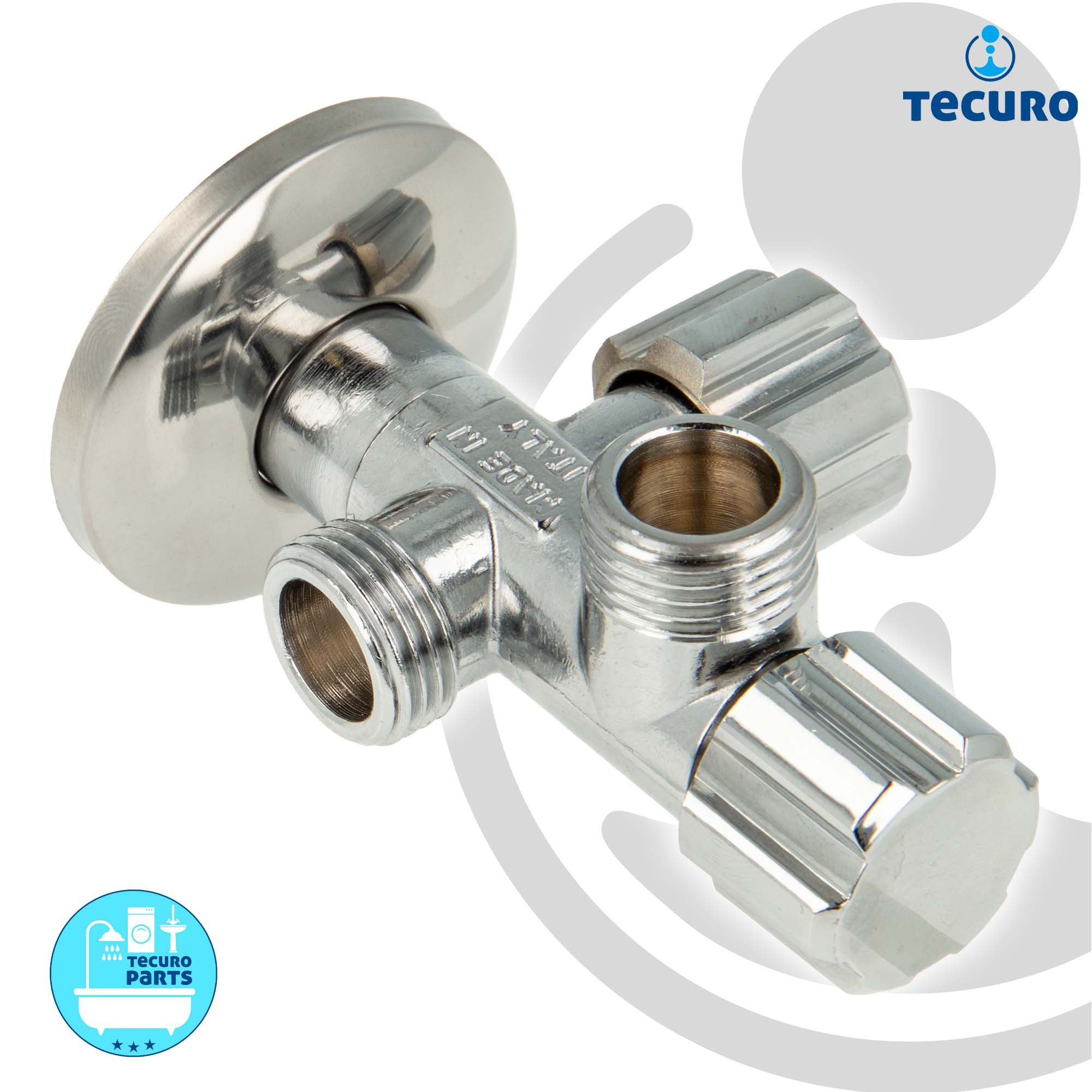 tecuro Eckventil Doppeleckventil Eckventil 1/2 Zoll (DN 15), mit 2 x 1/2 Zoll Abgängen, einzeln absperrbar