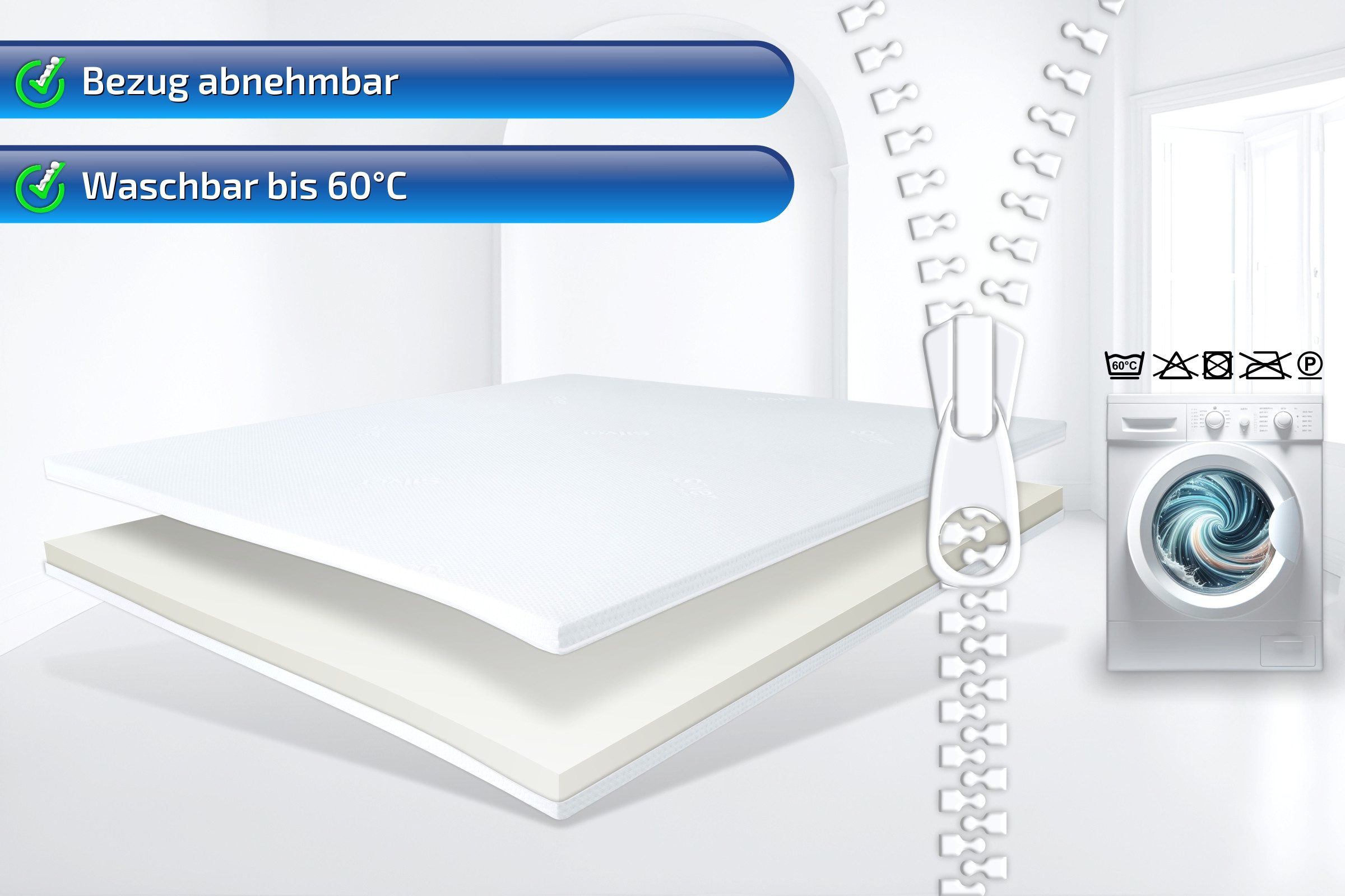 Matratzen Perfekt, Topper Visco Topper Silver Fresh mit antibakteriellem Silber Ionen Bezug, 6.5 cm hoch, Viscoschaum, Viscotopper mit antibakteriellem Silberionen Bezug