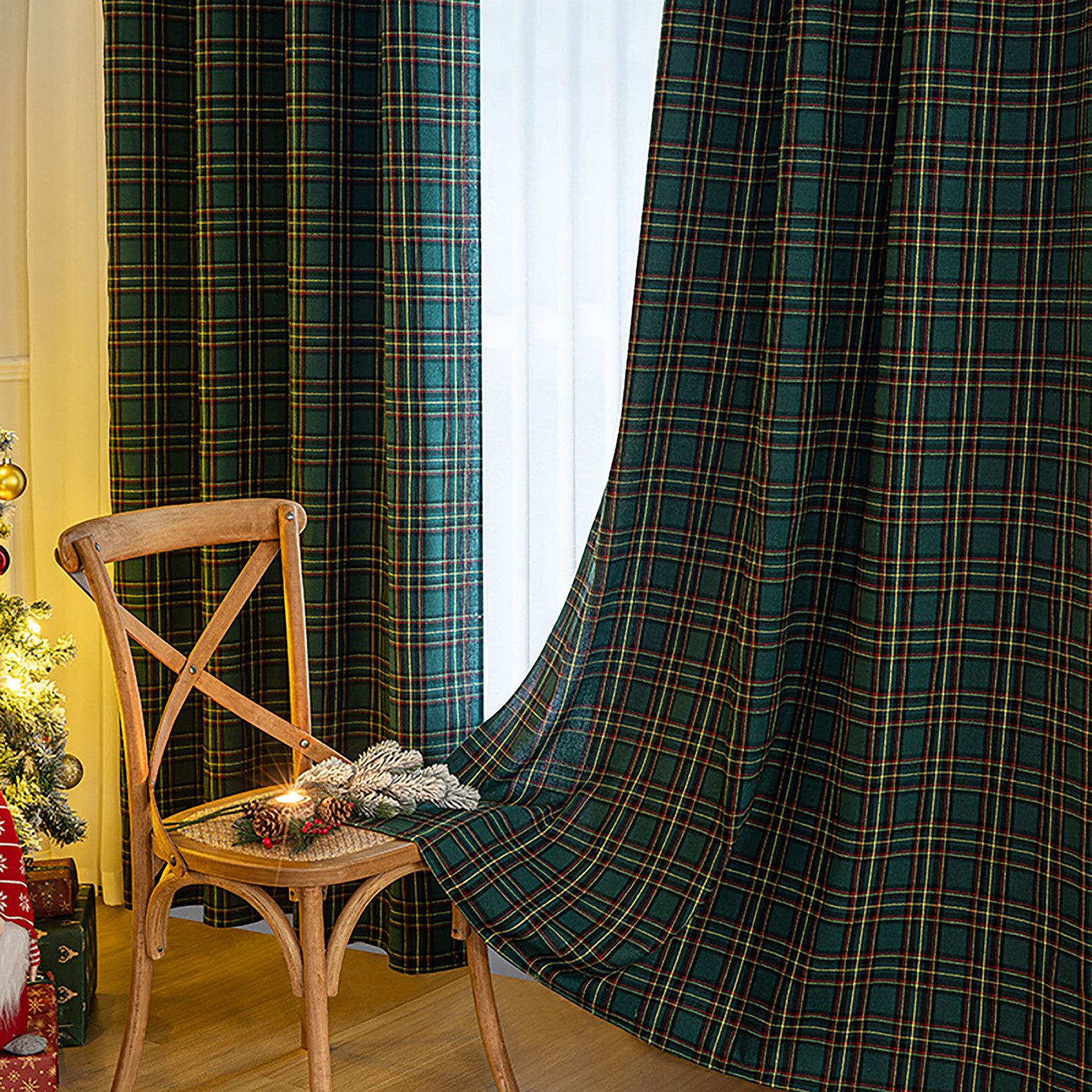 Jibenhome Vorhang Weihnachtsvorhänge Ösen Vorhang, Rot-Grün kariert Scheibe günstig online kaufen