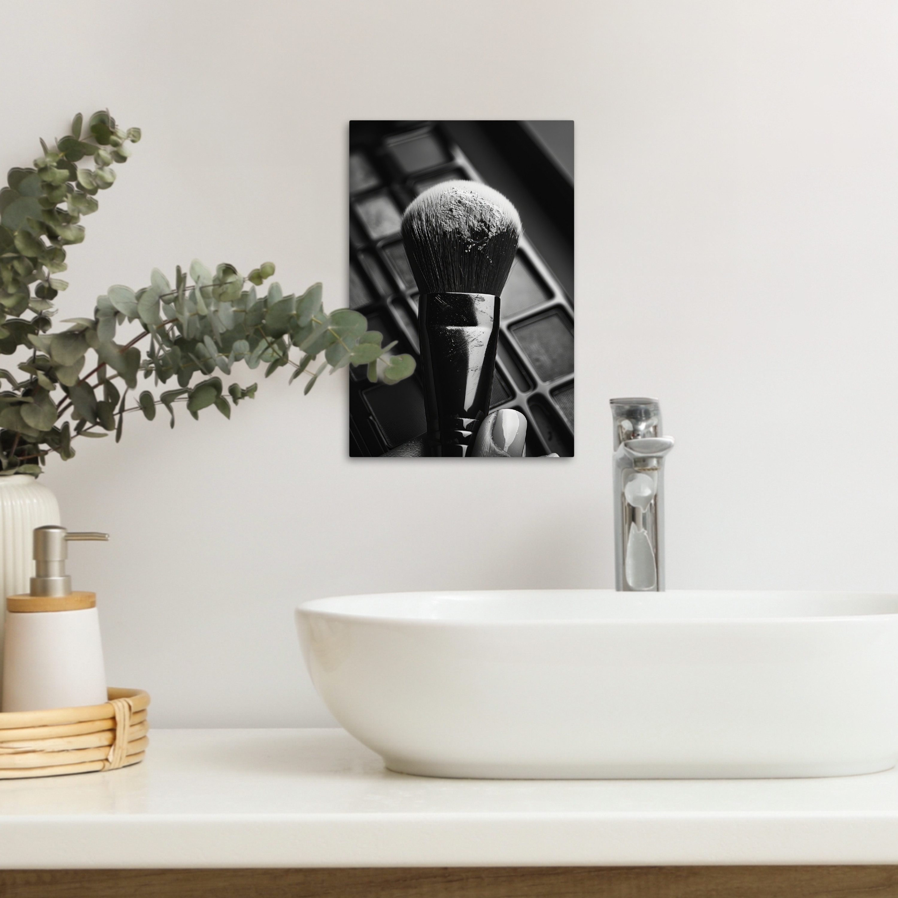 OneMillionCanvasses® Leinwandbild Make-up-Pinsel - Vintage - Schwarz und weiß, Fotodruck (1 St), Badezimmer Deko, Bilder WC, Toilette Wanddeko 20x30 cm