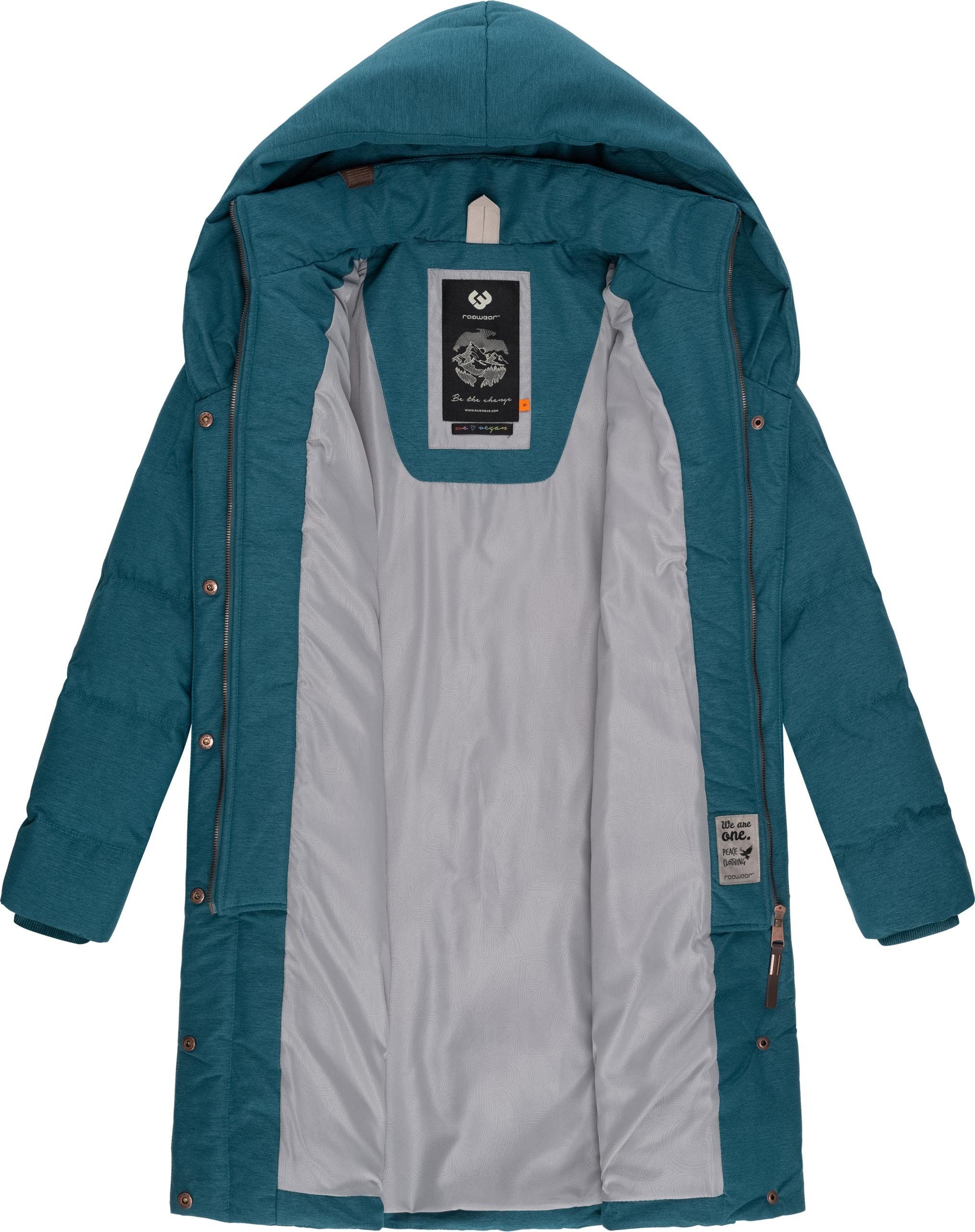 Ragwear Steppmantel Natalka Melange wasserdichter Damen Wintermantel mit gefütterter Kapuze