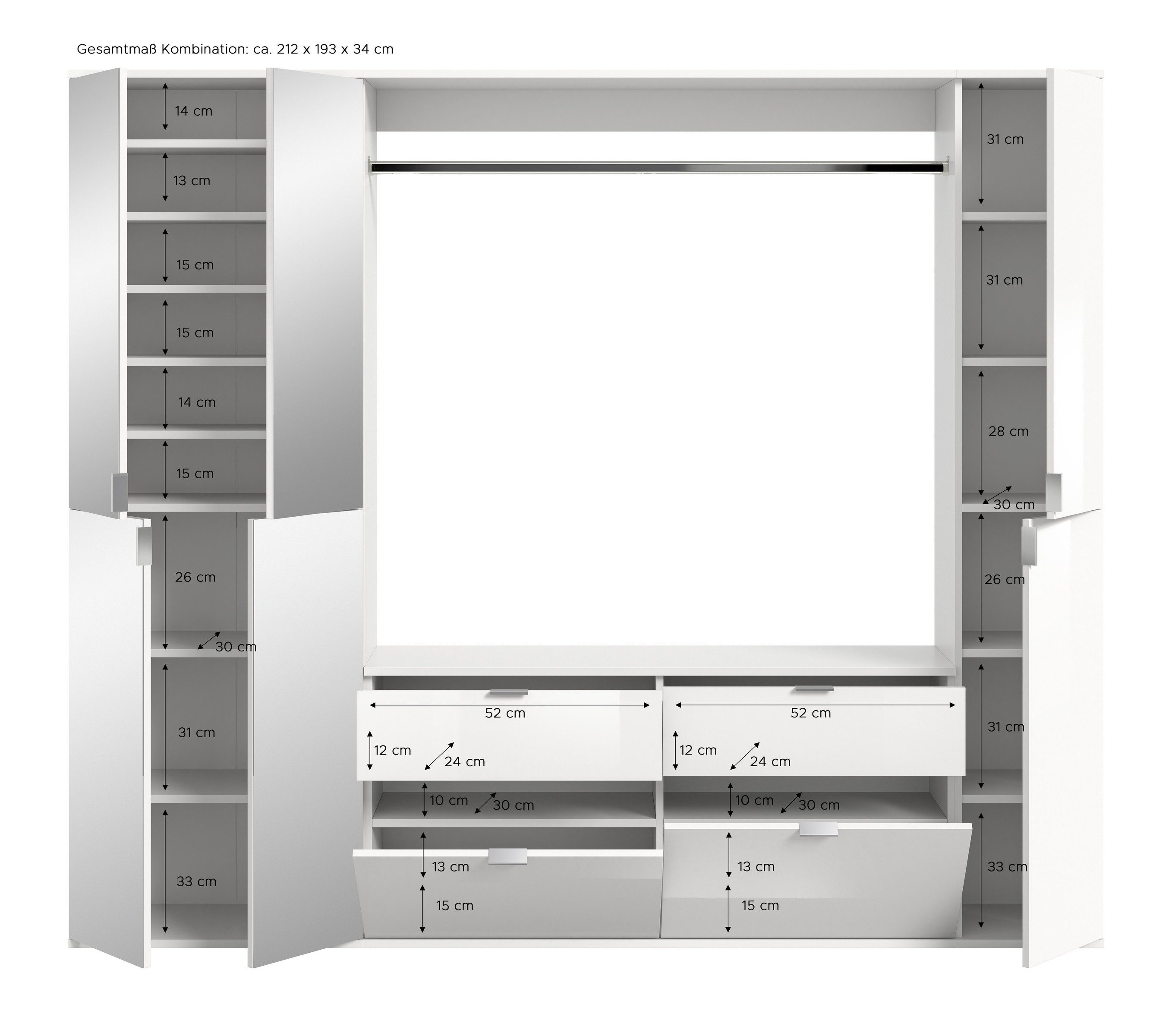 xonox.home Garderoben-Set 212 x 193 x 34 cm (B/H/T)