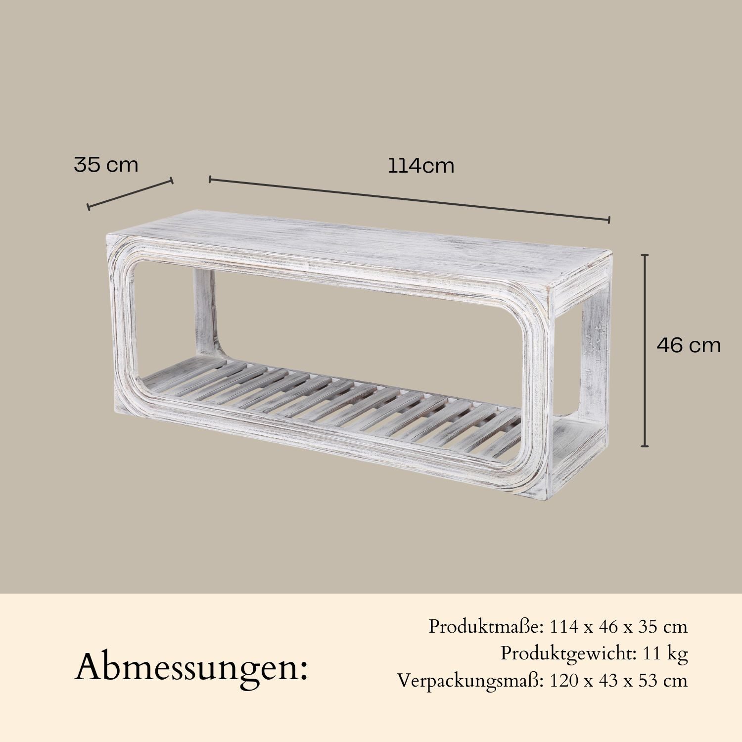 Marrakesch Orient & Mediterran Interior Sitzbank Vintage Sitzbank Absalon handgefertigt aus Massivholz in Weiß 46 cm (1-St), Handarbeit
