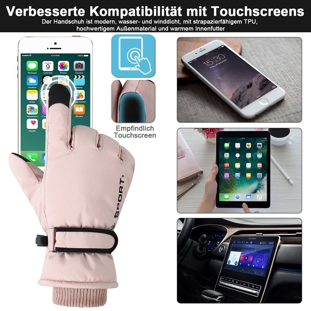 Winterhandschuhe,Damen Winddicht Wasserdichte Wasserdich Handschuhe BTTO Rosa Skihandschuhe, Touchscreen und Fahrradhandschuhe Skihandschuhe rutschfest