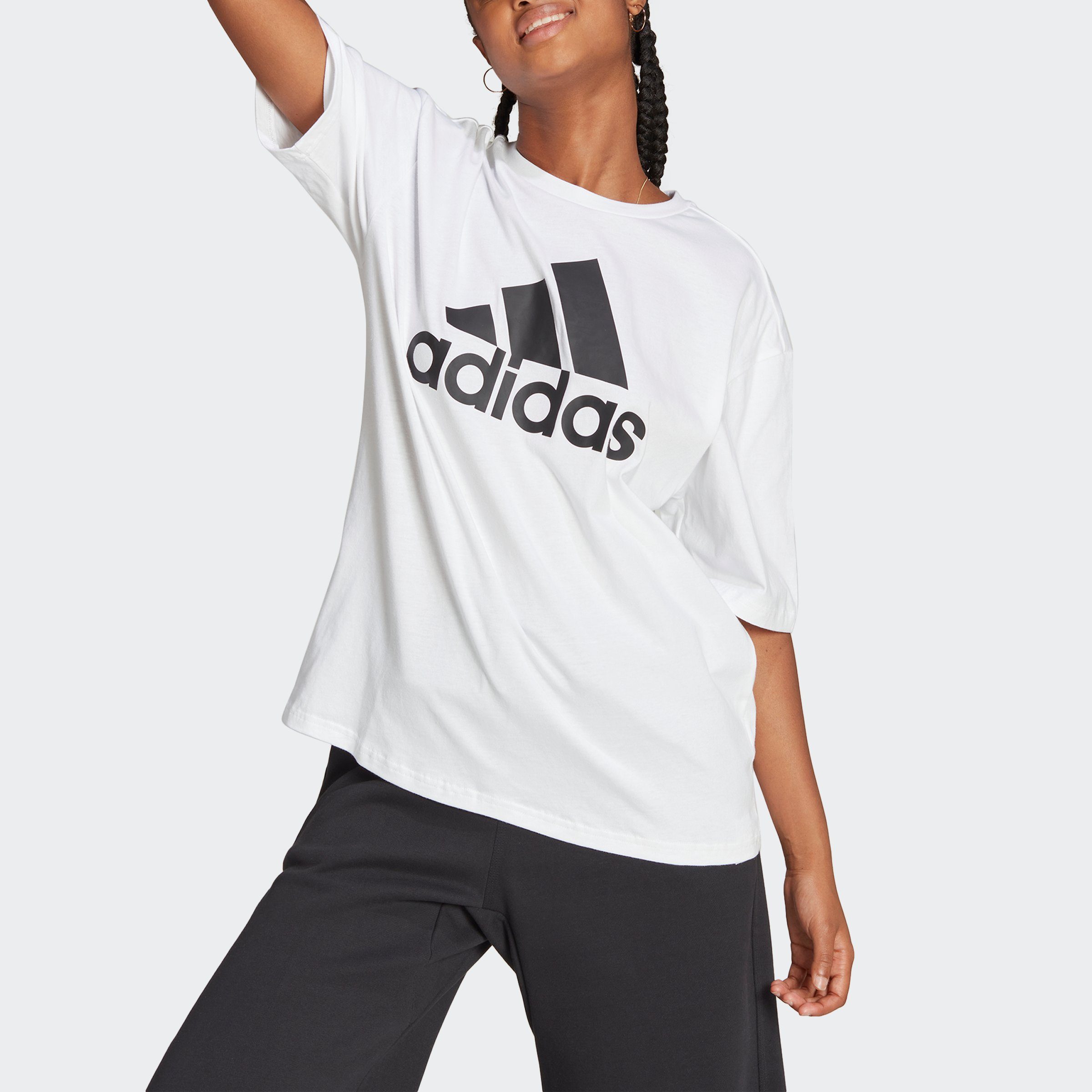 adidas Sportswear T-Shirt ESSENTIALS BIG LOGO BOYFRIEND White / Black
