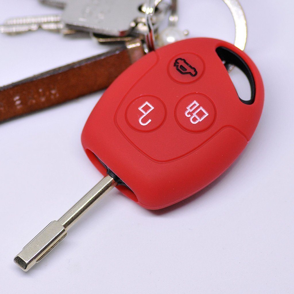 mt-key Schlüsseltasche Autoschlüssel Softcase Silikon Schutzhülle Rot, für Ford Transit Mondeo Focus II Fiesta VI Fusion Galaxy S-MAX 3 Knopf