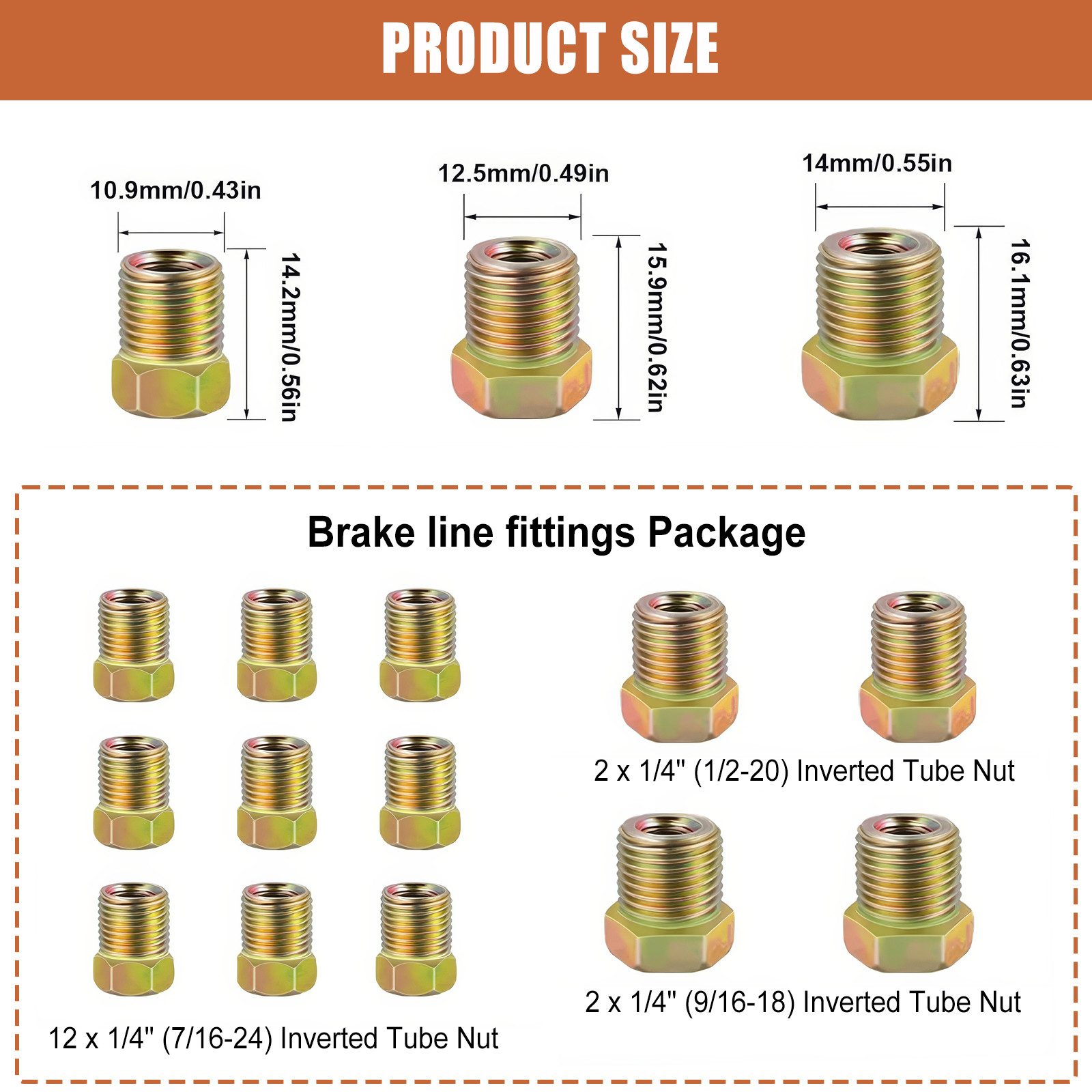 BlingBin Kupferrohr 10m Verkupfert Bremsleitung, Außendurchmesser 4.76mm, mit 16 Muttern, (1er Set, 1-tlg), Ø3/16 (4.75mm), Einbaufertig, Auto Kupfer Bremsleitung General Bremskit