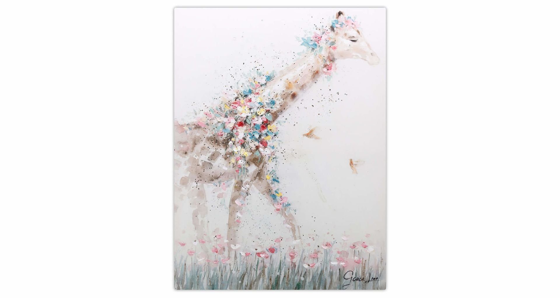 Giraffe 75x100 Wandbild 100% Princess Leinwandbild HANDGEMALT Gemälde KUNSTLOFT Wohnzimmer cm,