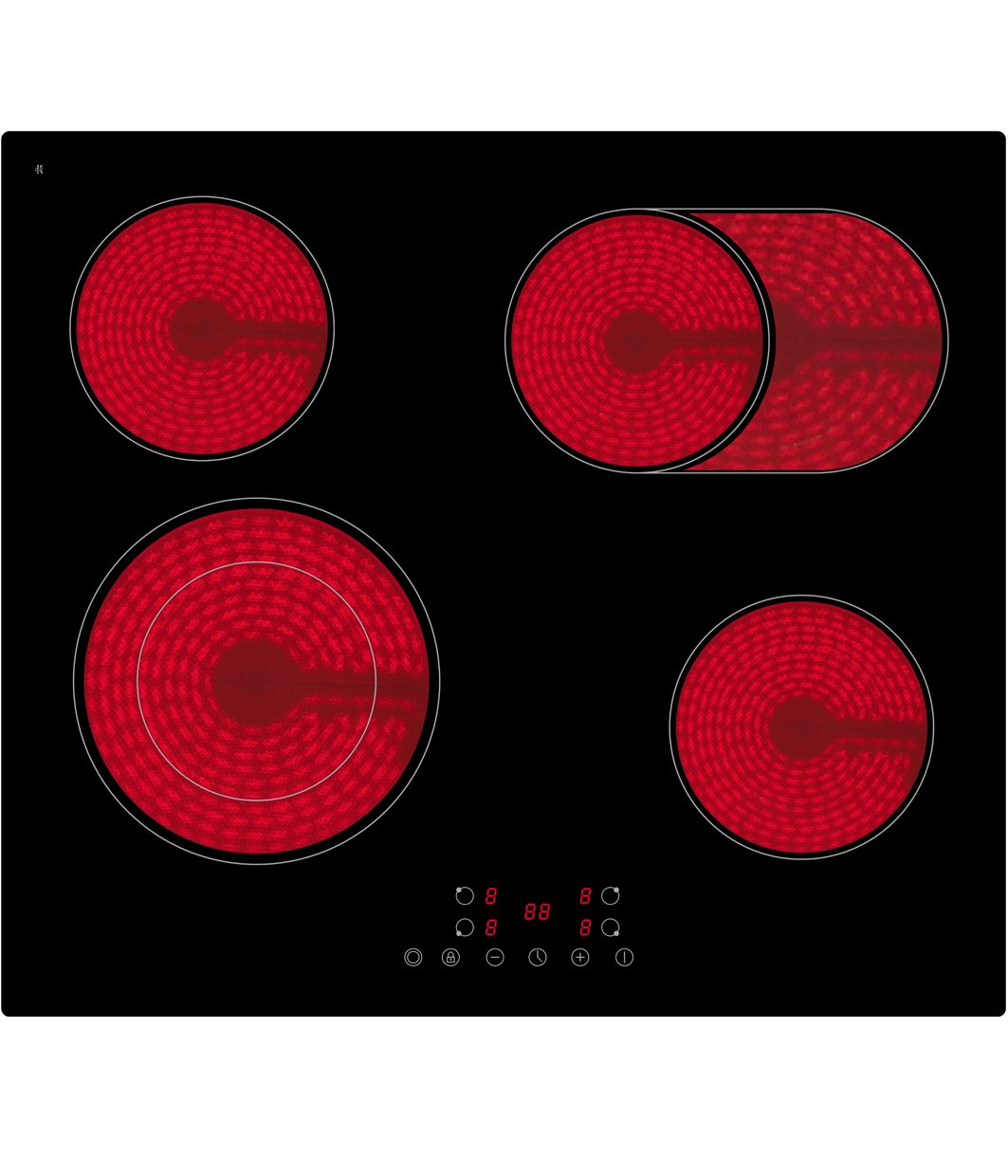 PKM Elektro-Kochfeld KF4 2KB, Touch-Control-Bedienung, Zweikreiszone, Bräterzone