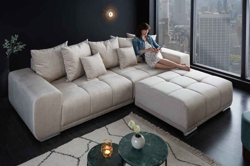 riess-ambiente Big-Sofa ELEGANCIA 285cm champagner / beige, Einzelartikel 1 Teile, XXL Couch · Samt · mit Federkern · inkl. Kissen · Design