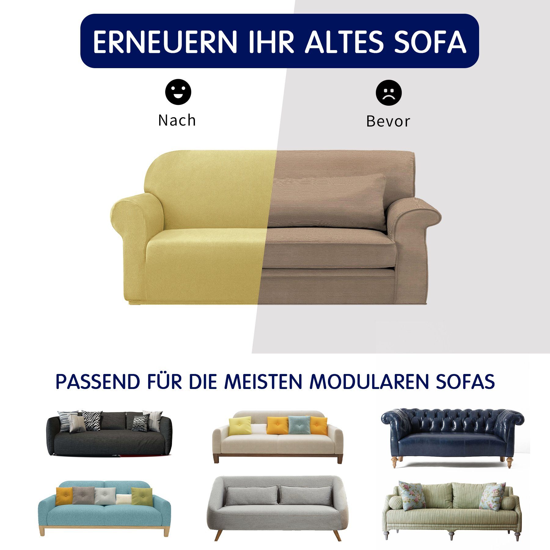 Stoff 1 Gelb Dehnbarer Sofabezug, Sofahusse waschbarer Sitzer SUBRTEX,
