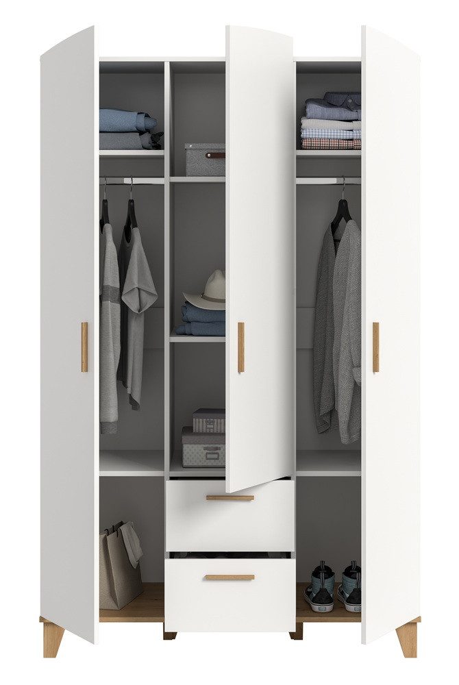 xonox.home Kleiderschrank Garderobenschrank Kleiderschrank Stella 3-türig, weiß / Artisan Eiche 122 cm