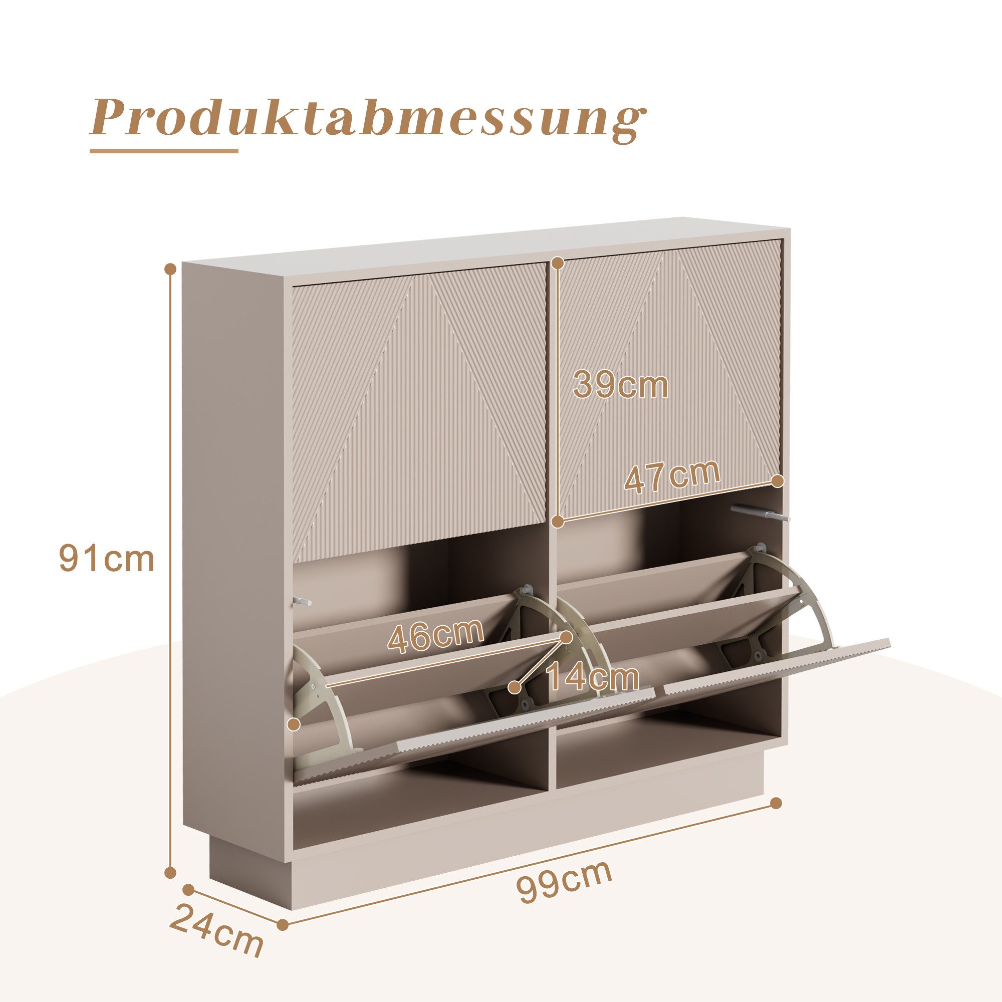 UEV Schuhschrank schmaler Schuhschrank mit 4 Klappen, Schukipper Schuhregal 100x24x91cm Schuhkommode mit Kippschutz & Drucktür & Verstellbarer Trennwände – Bild 2 von 5