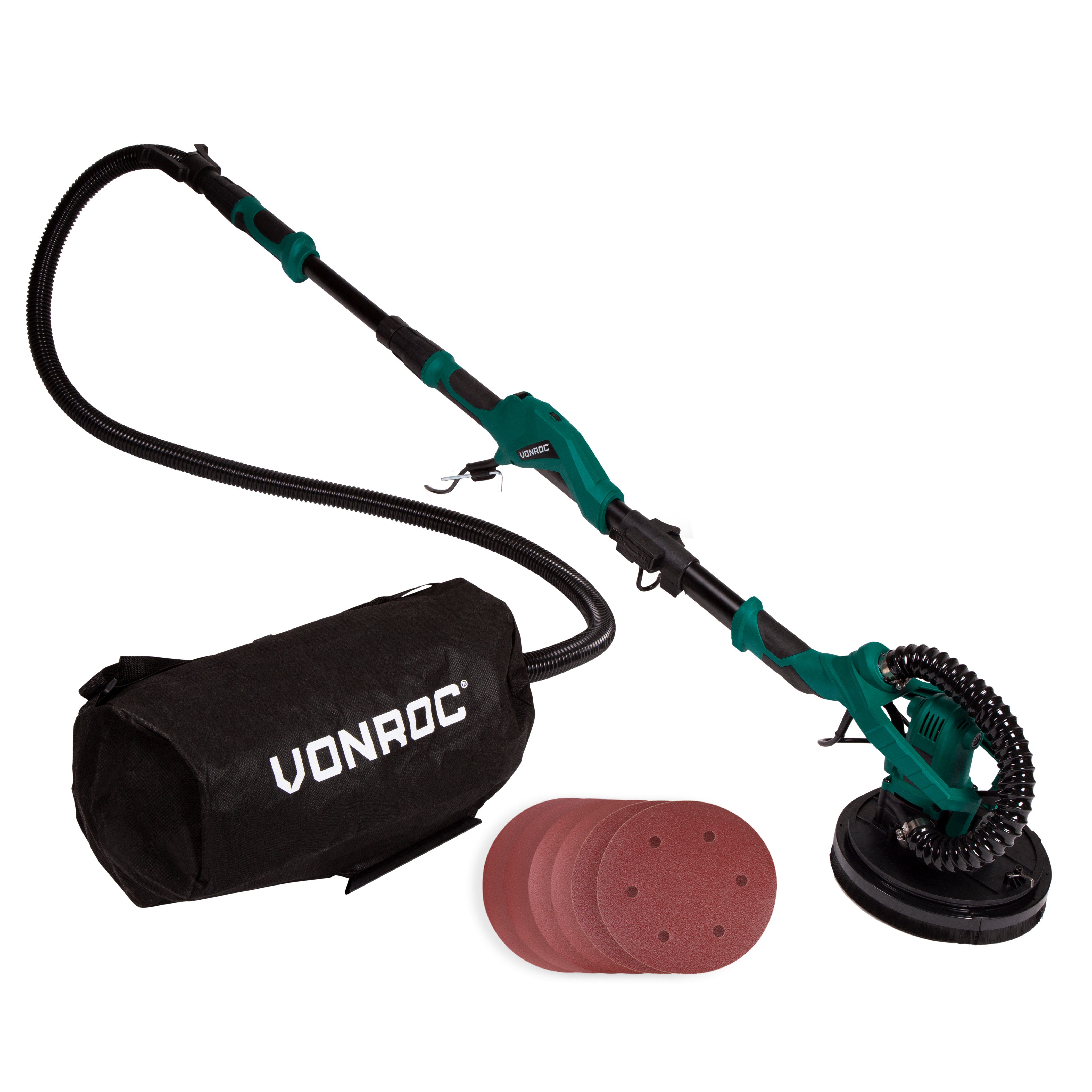 VONROC Deckenschleifer Teleskopischer Schleifer, max. 2600 U/min, – 1050W – Ø225MM – Ideal für Decke und Wand